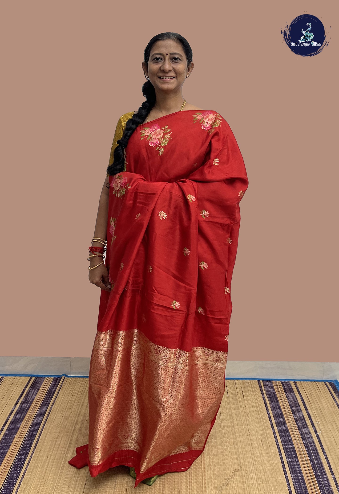 Brick Red Banarasi Silk Saree With Zari Buttas Pattern