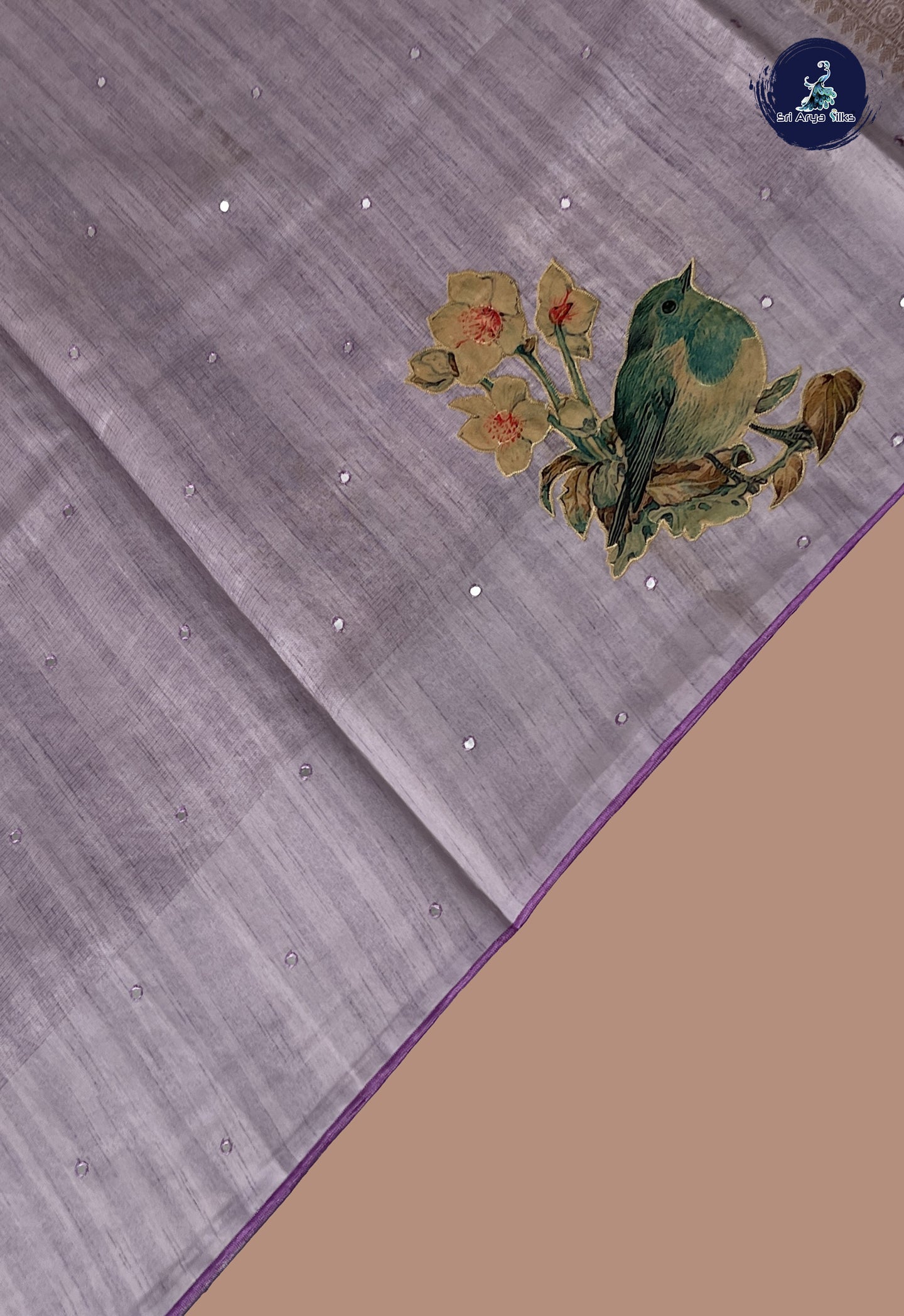 Lavender Tussar Saree With Kalamkari Pattern