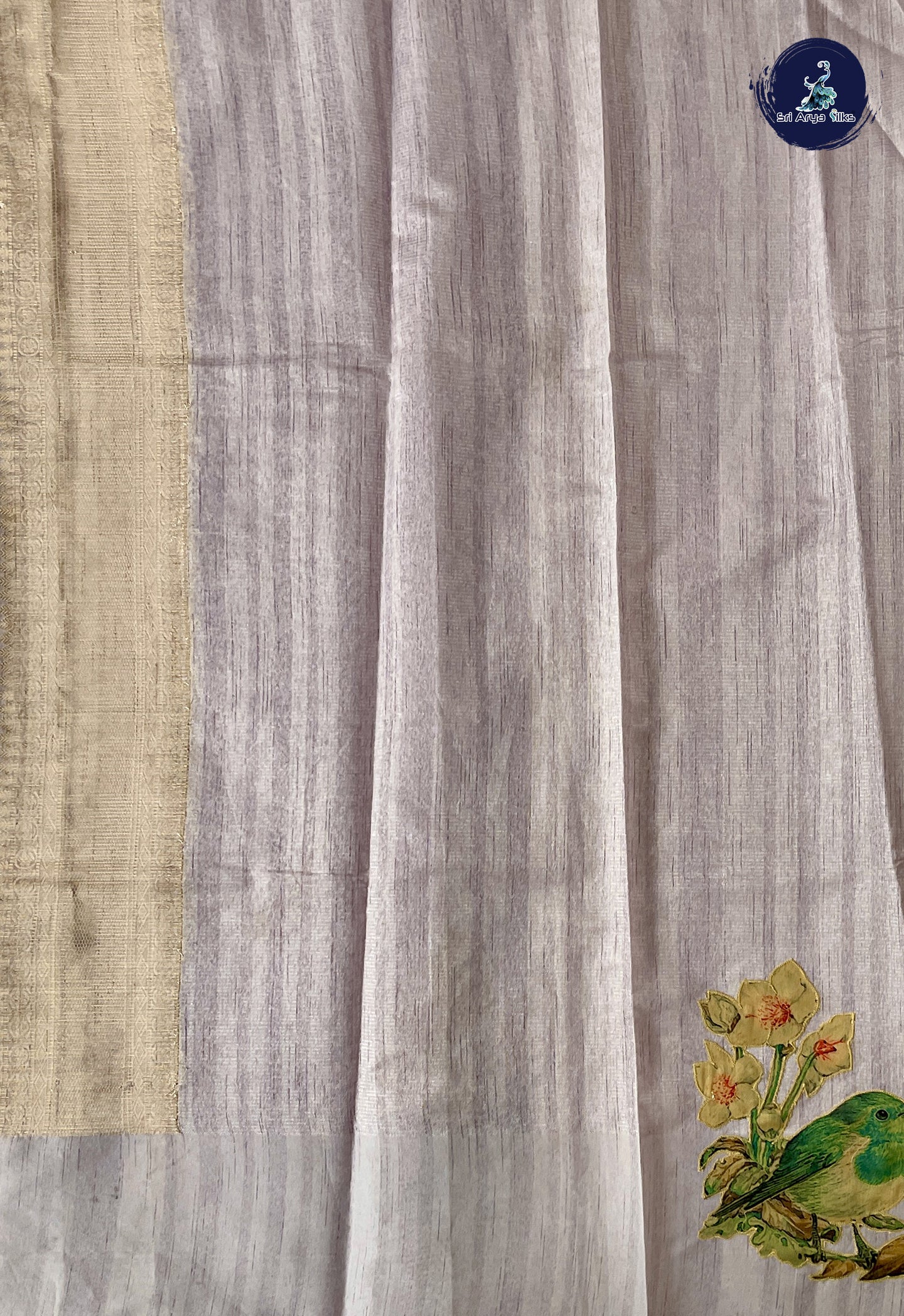 Lavender Tussar Saree With Kalamkari Pattern