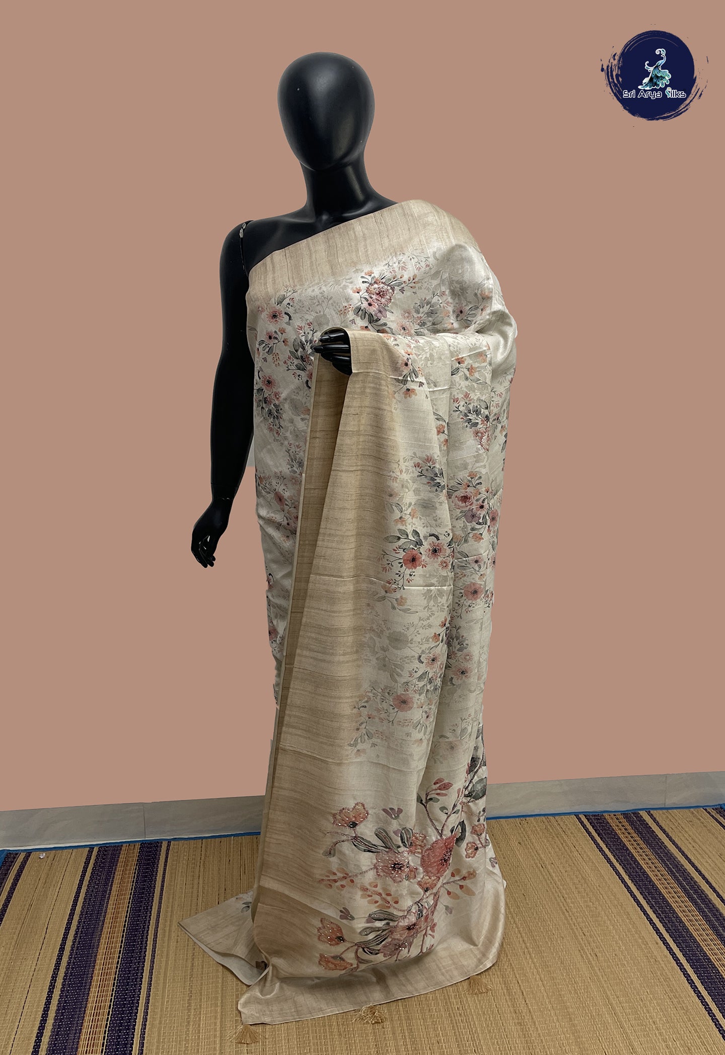 Fawn Tussar Saree With Kalamkari Pattern