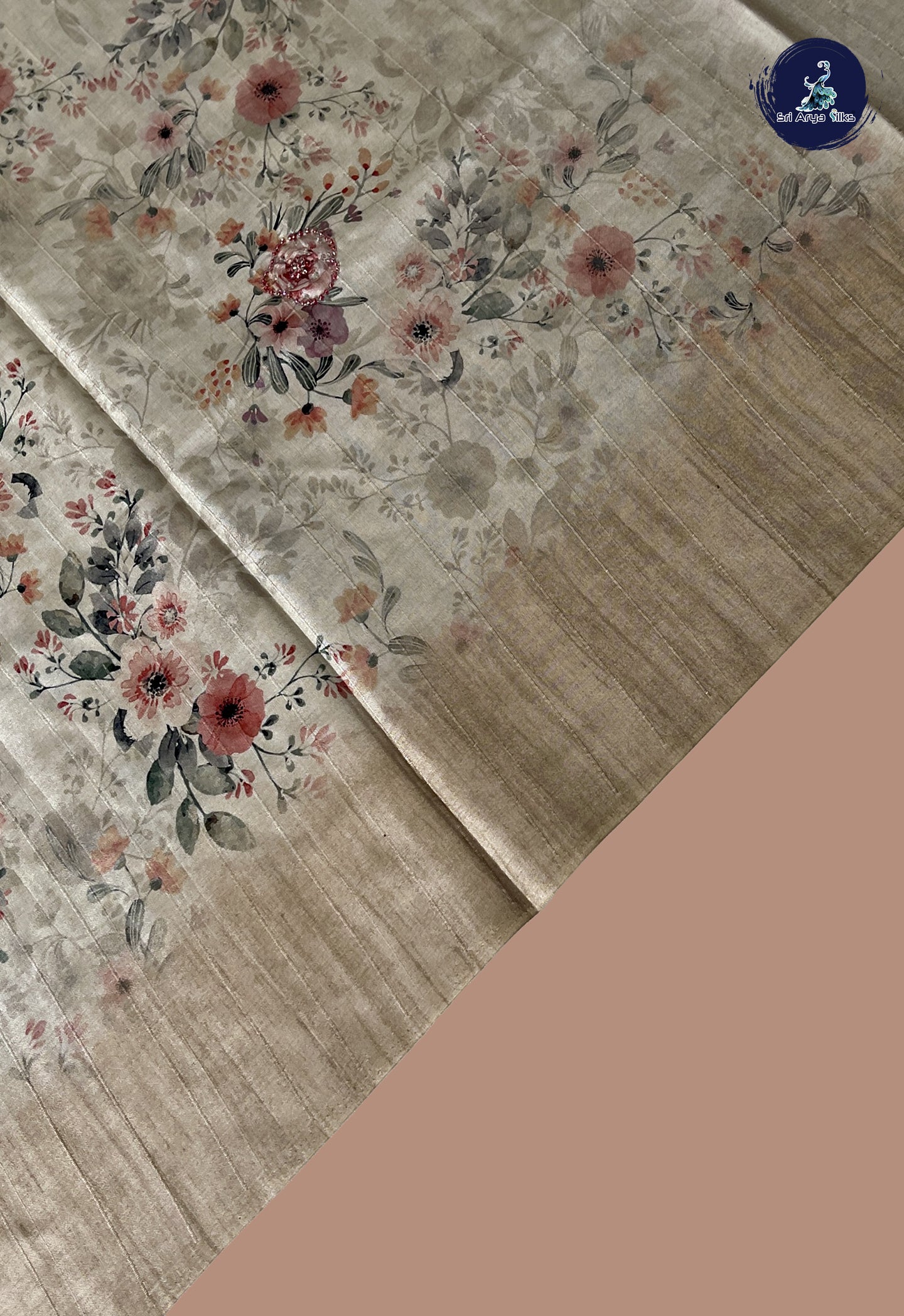 Fawn Tussar Saree With Kalamkari Pattern