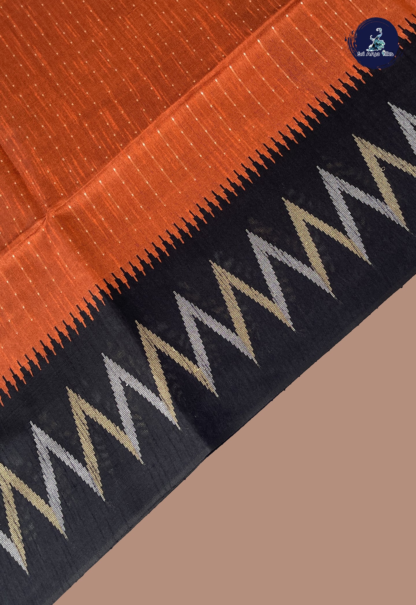 Rust Raw Silk Saree With Stripes Pattern