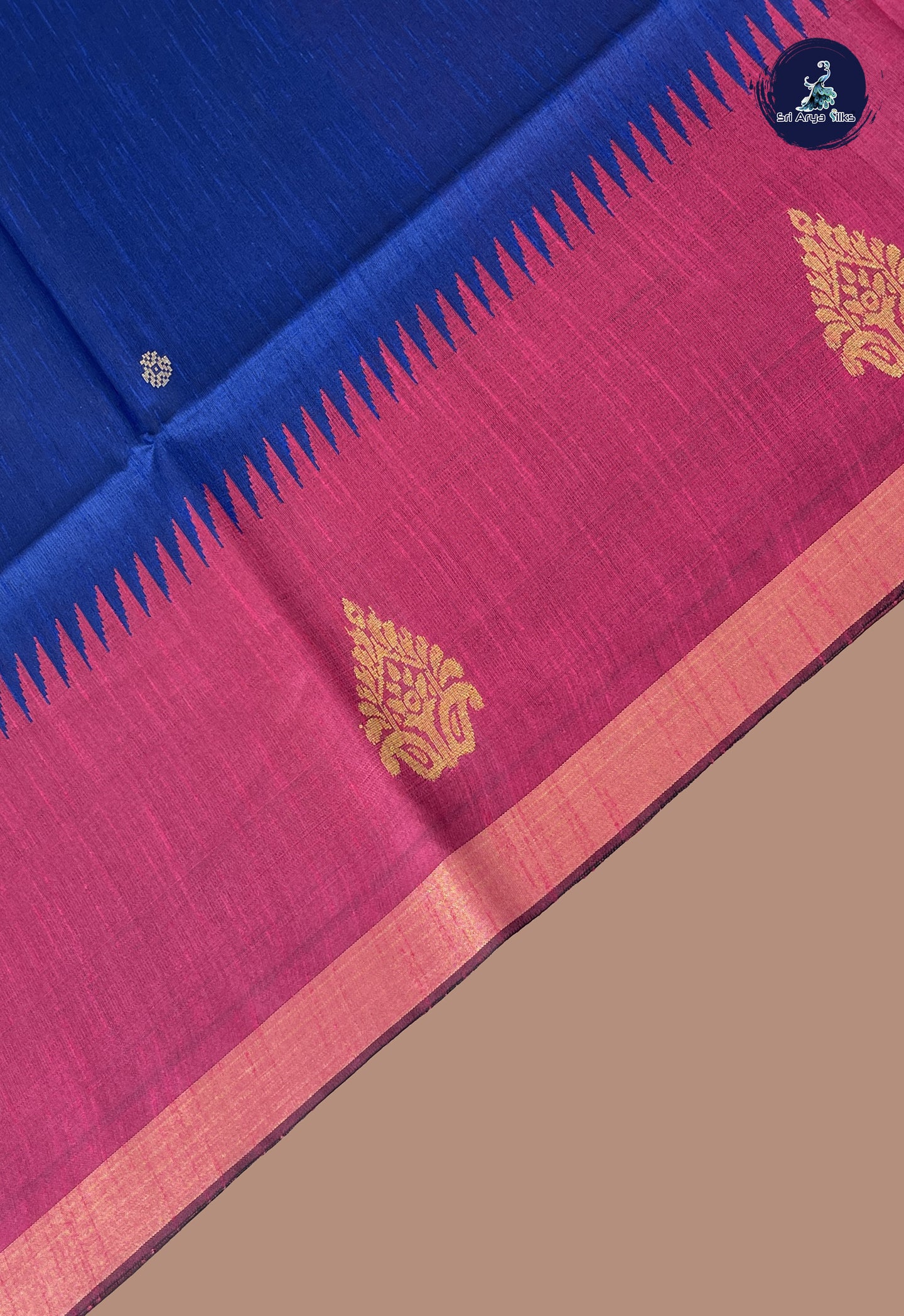 Dark Blue Raw Silk Saree With Zari Buttas Pattern