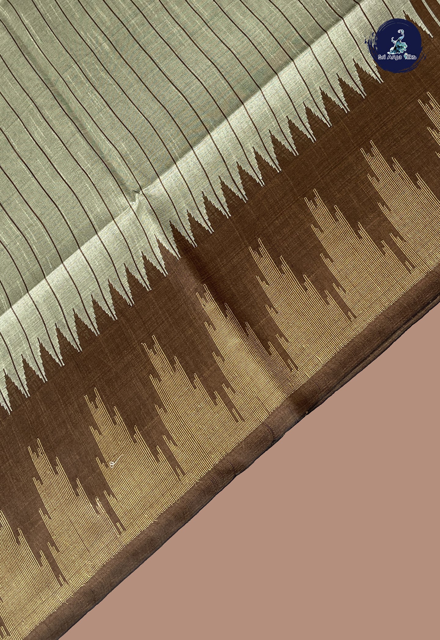 Pastel Green Raw Silk Saree With Stripes Pattern
