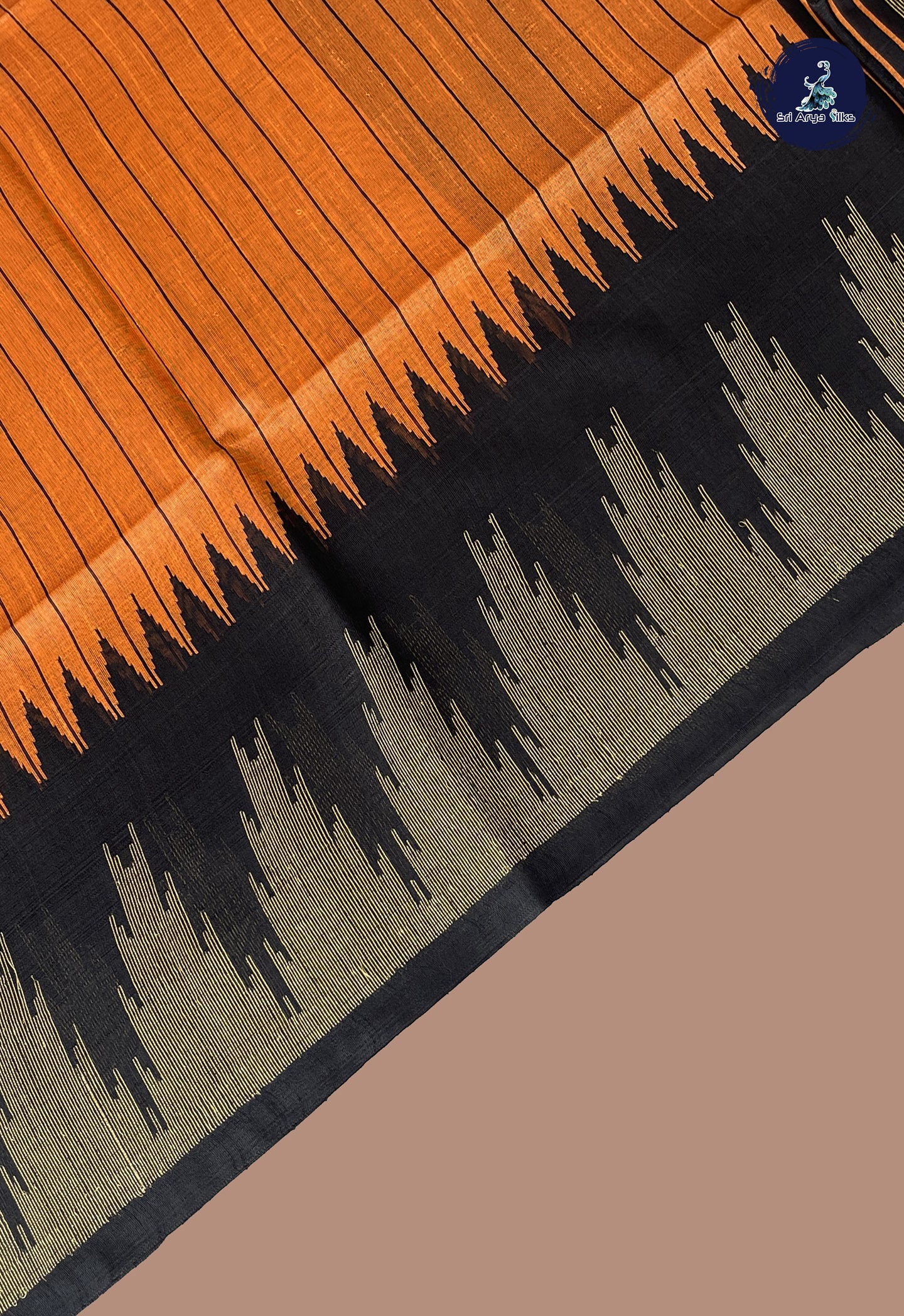 Orange Raw Silk Saree With Stripes Pattern