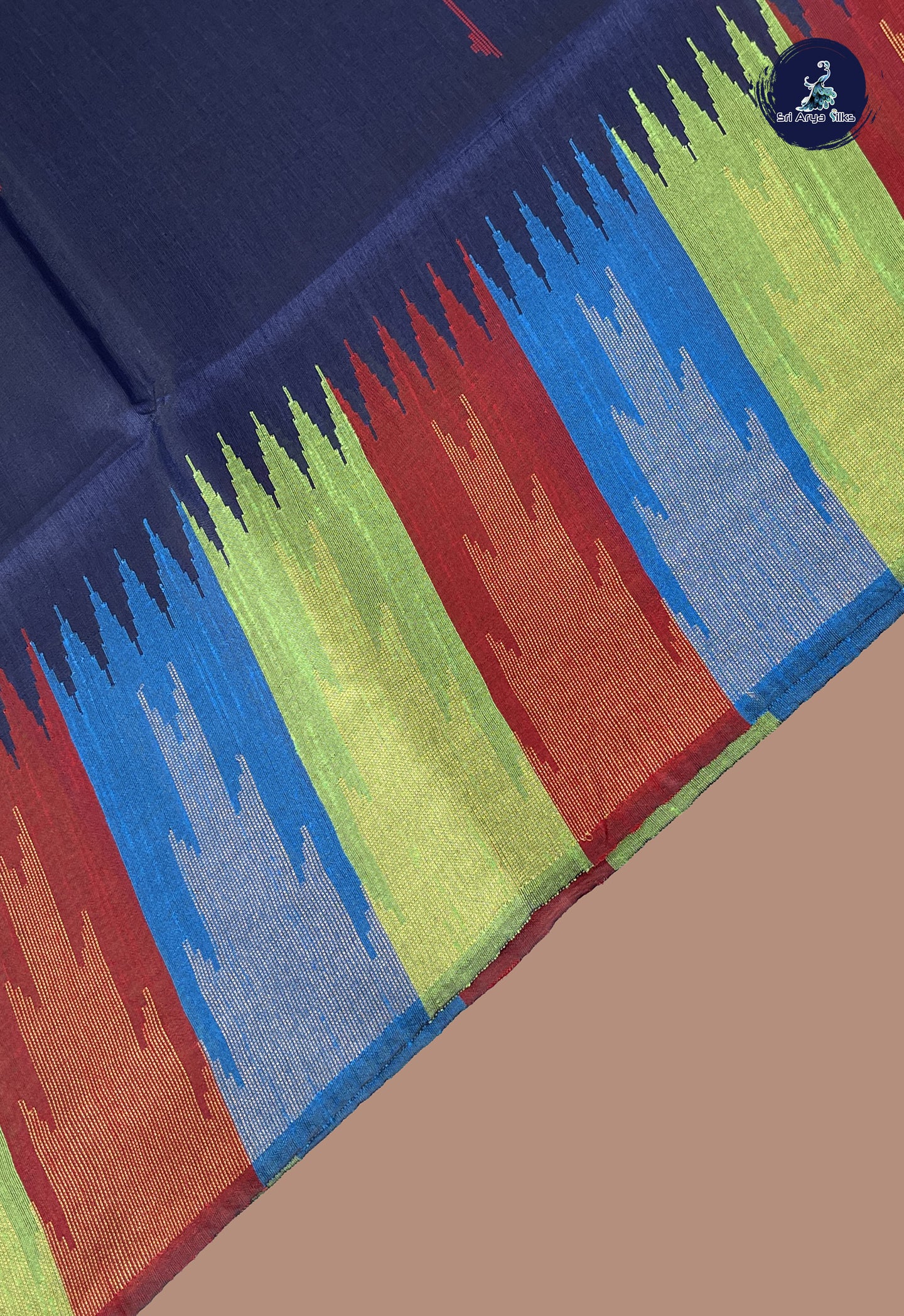 Navy Blue Raw Silk Saree With Buttas Pattern