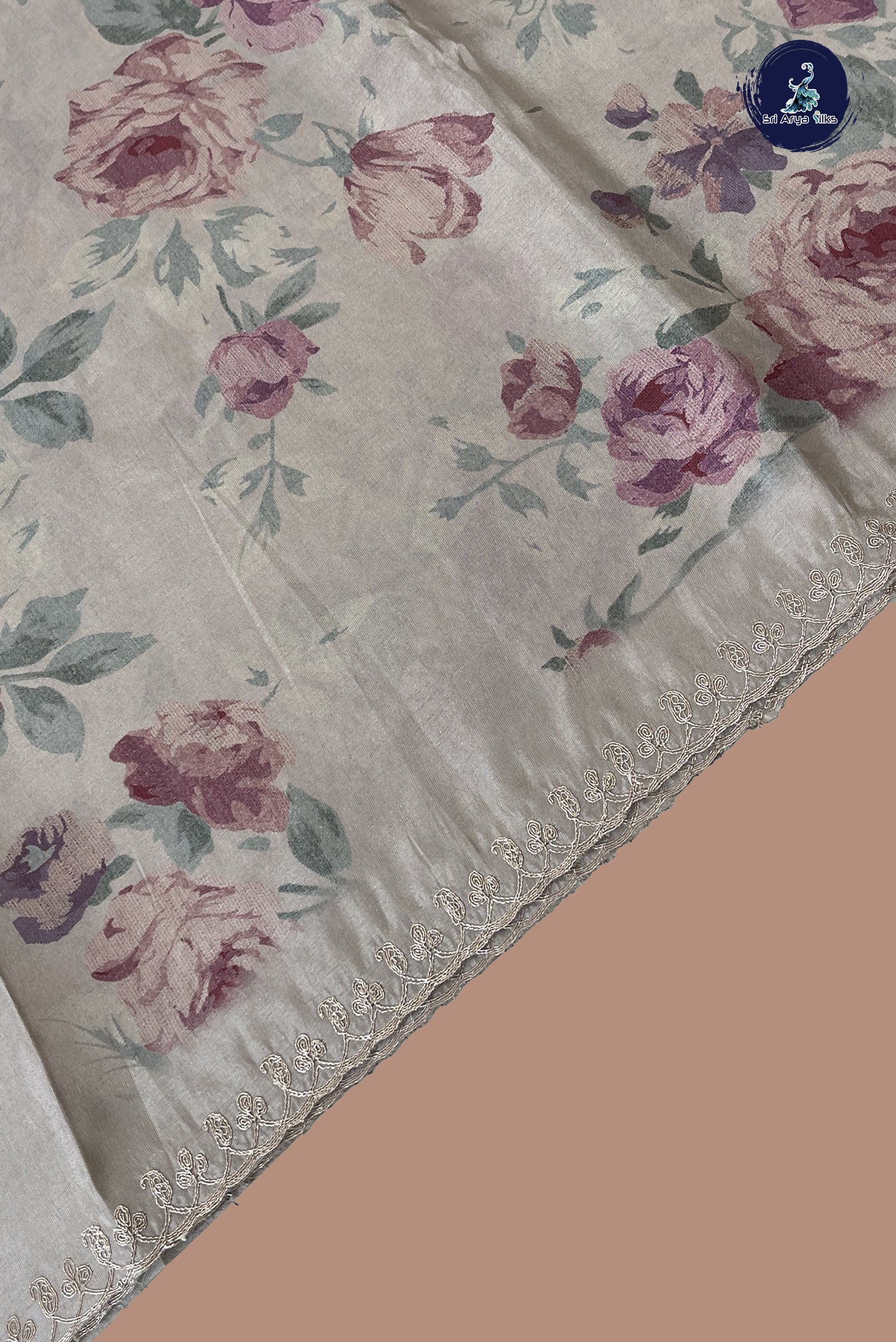 Ivory Banarasi Silk Saree With Printed Pattern