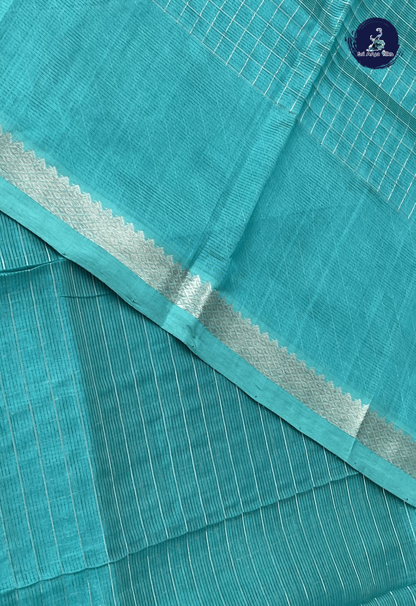 Teal Blue Mangalgiri Silk Cotton With Checked Pattern