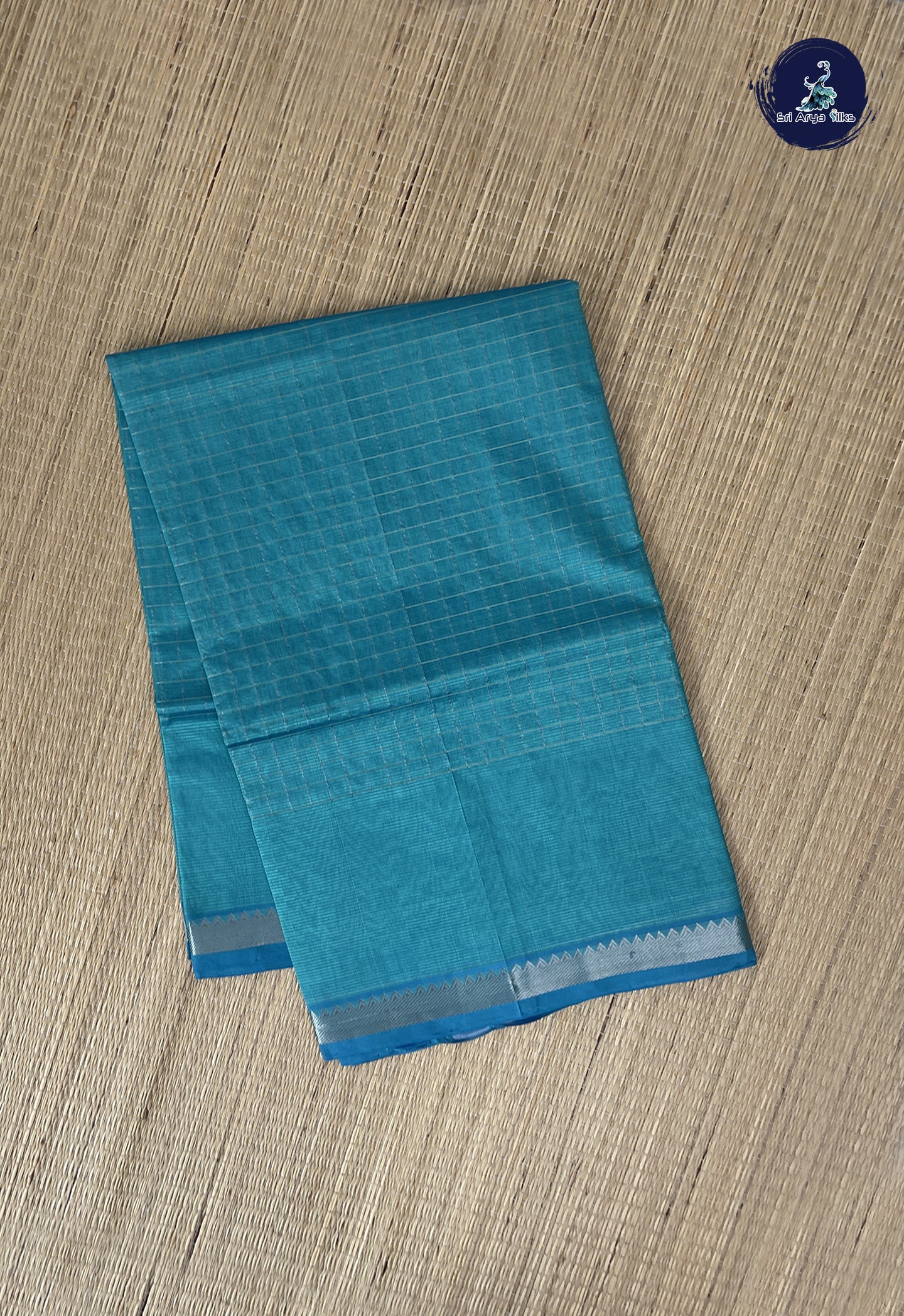 Greenish Blue Mangalgiri Silk Cotton With Checked Pattern