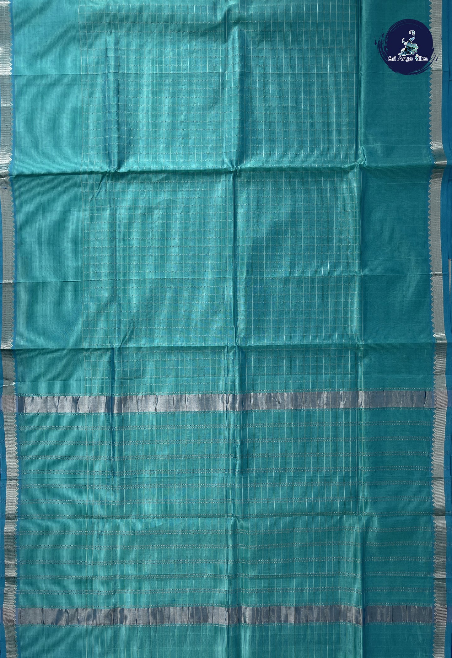 Greenish Blue Mangalgiri Silk Cotton With Checked Pattern