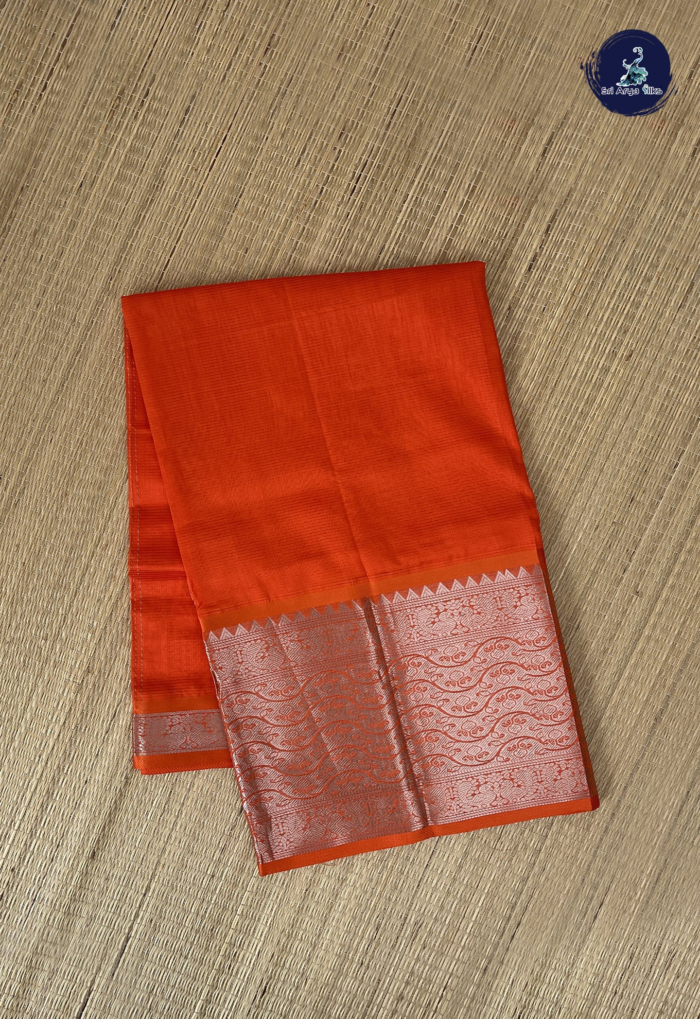 Orange Mangalgiri Silk Cotton With Doria Lines Pattern