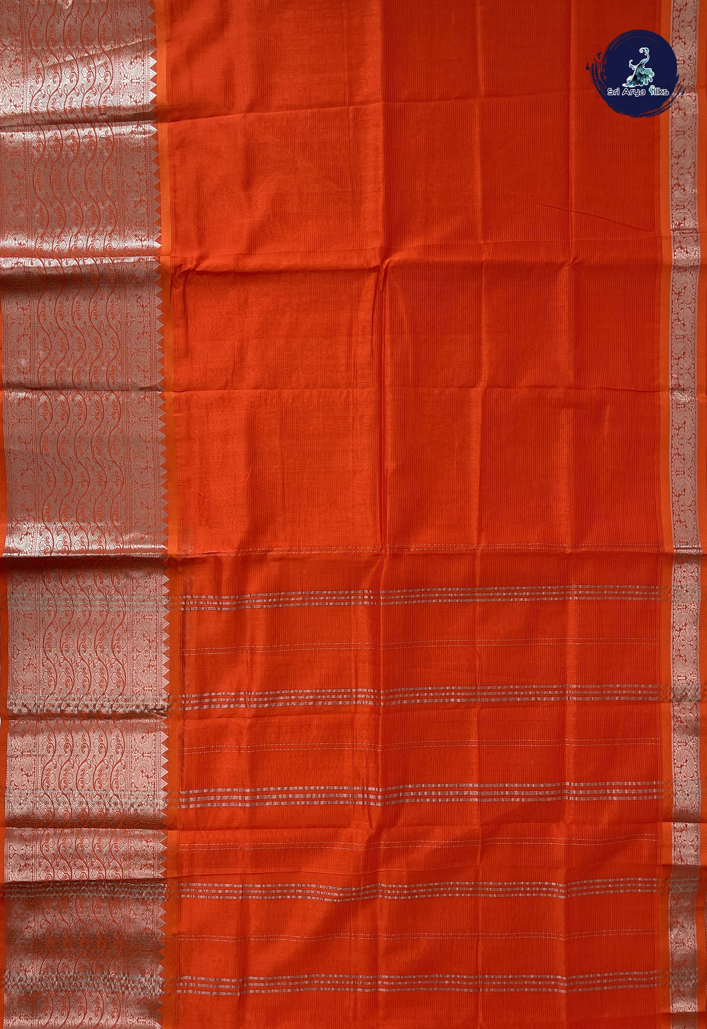 Orange Mangalgiri Silk Cotton With Doria Lines Pattern