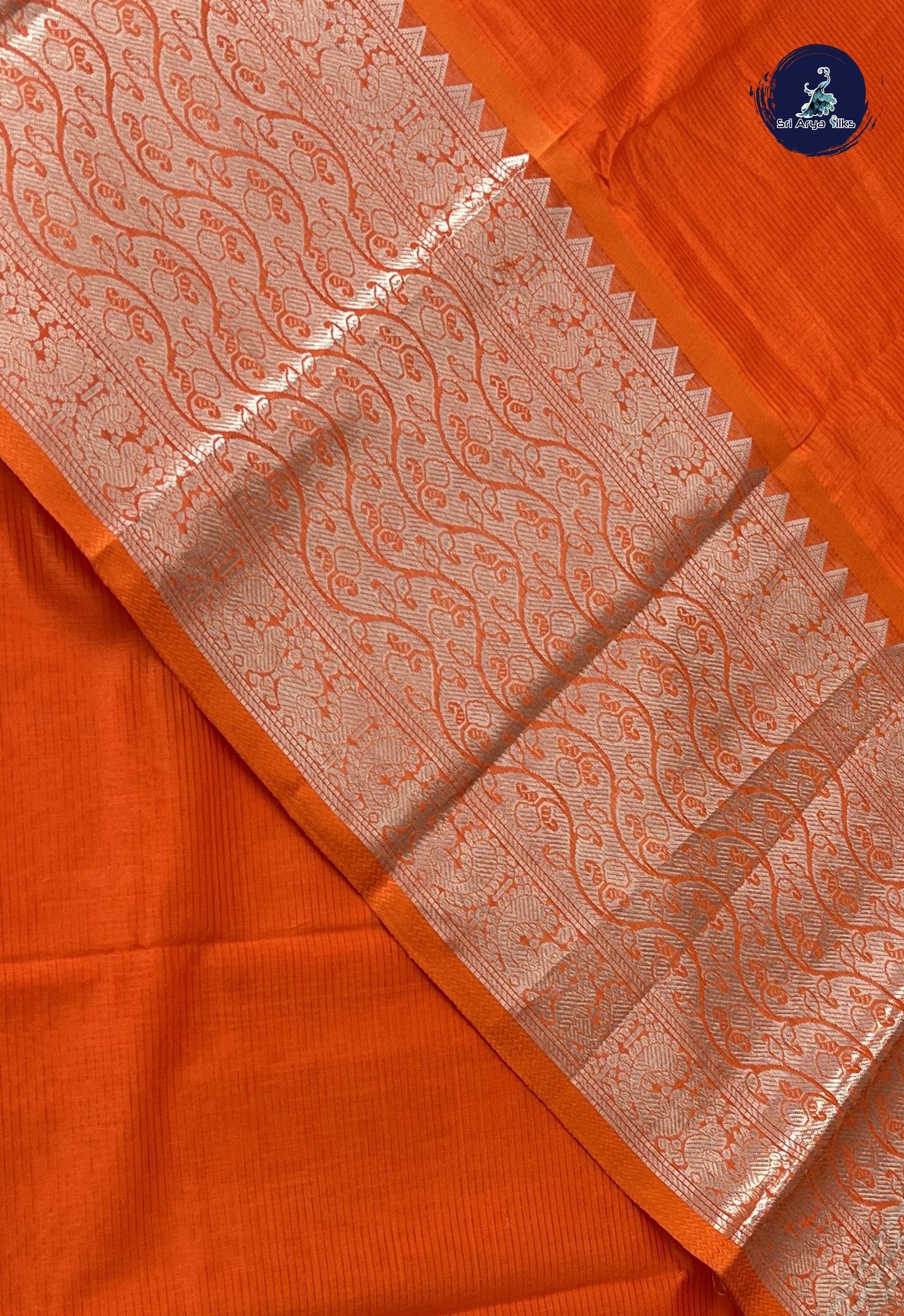 Orange Mangalgiri Silk Cotton With Doria Lines Pattern