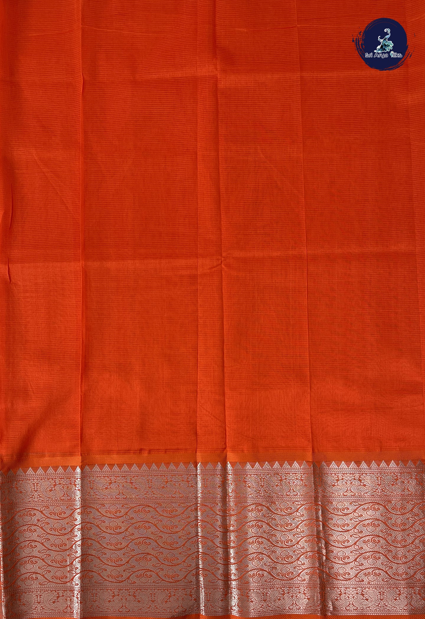Orange Mangalgiri Silk Cotton With Doria Lines Pattern