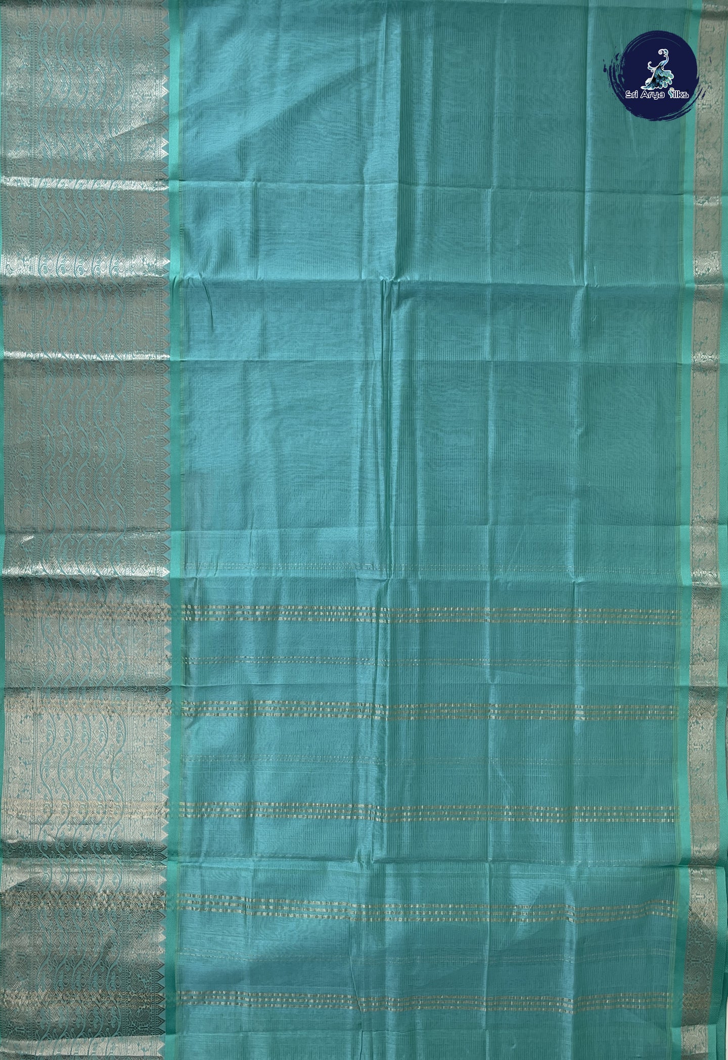 Sea Blue Mangalgiri Silk Cotton With Doria Lines Pattern