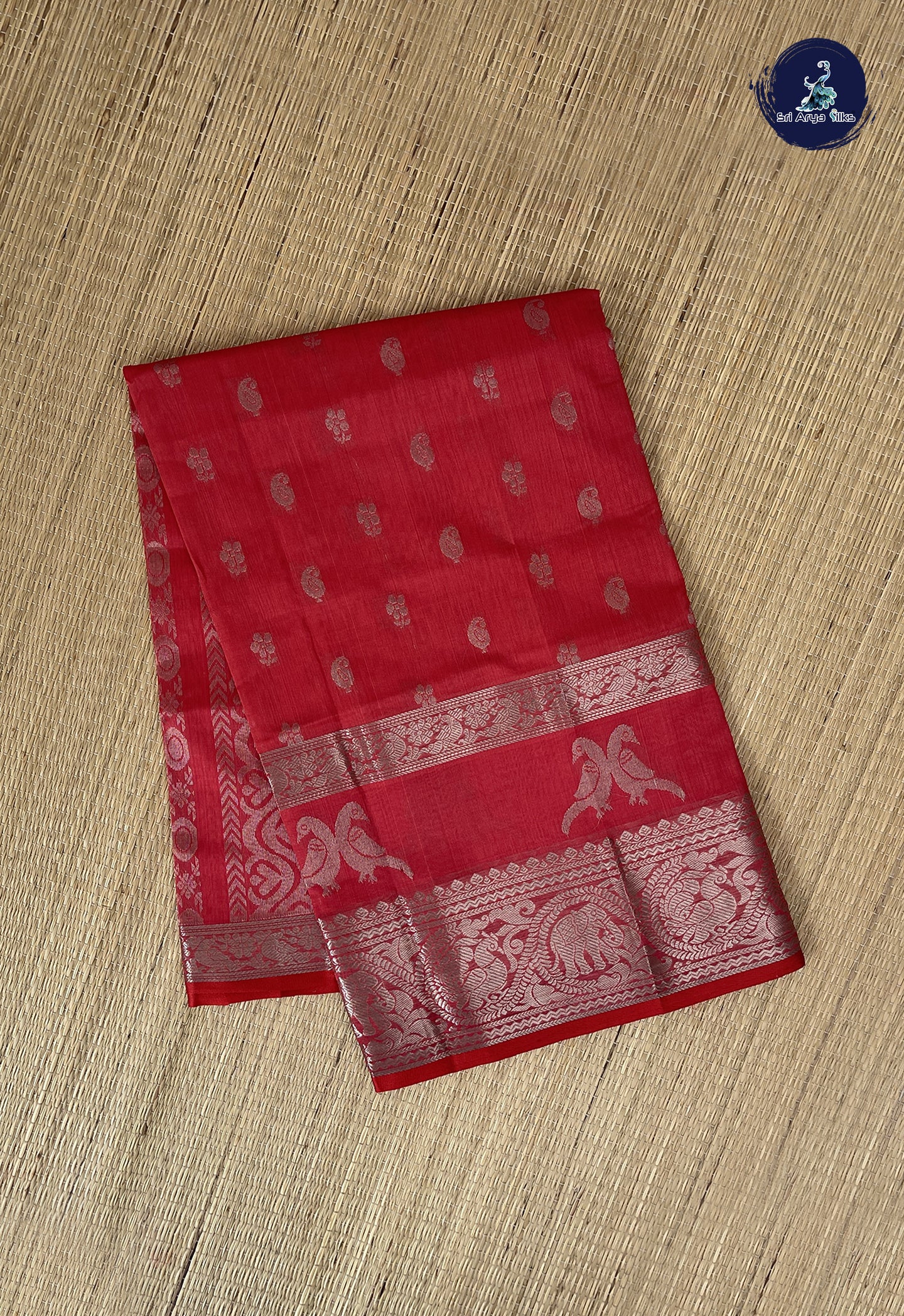 Caramel Pink Mangalgiri Silk Cotton With Zari Buttas Pattern