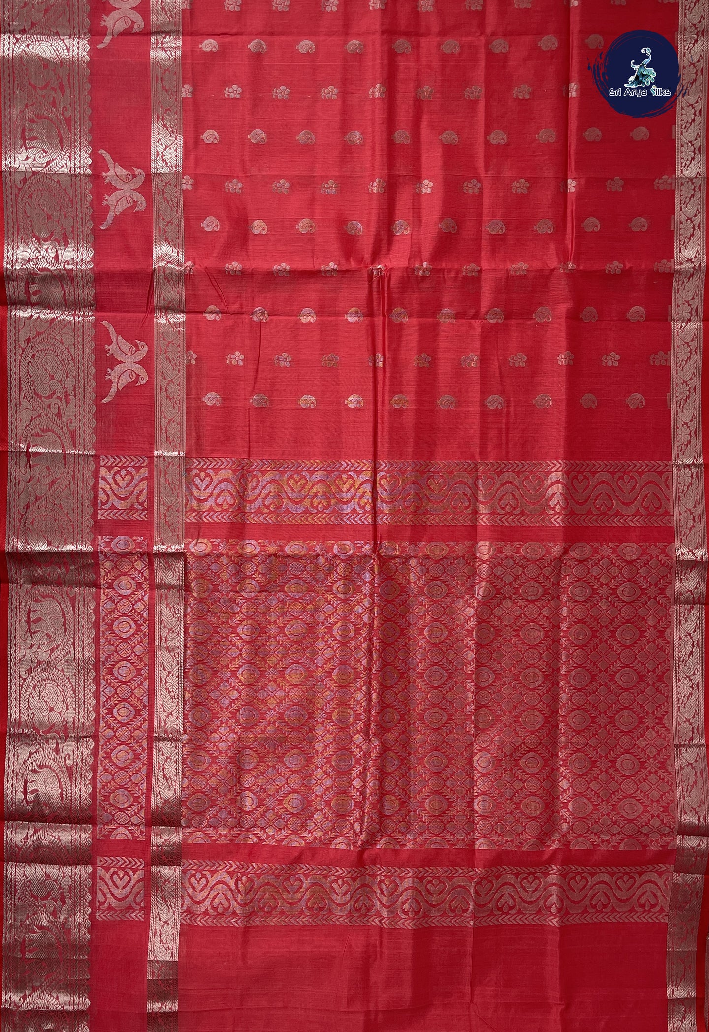 Caramel Pink Mangalgiri Silk Cotton With Zari Buttas Pattern