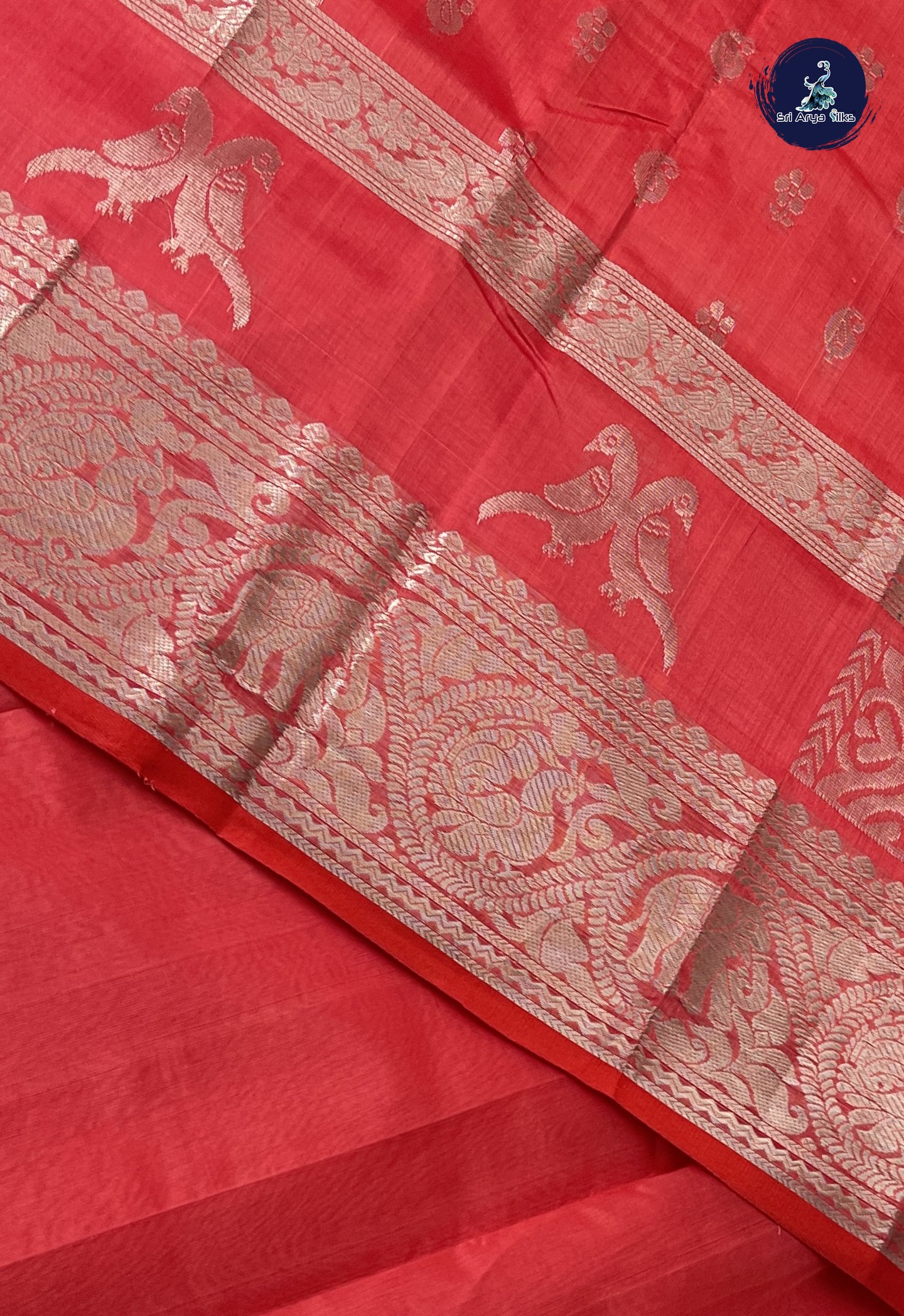 Caramel Pink Mangalgiri Silk Cotton With Zari Buttas Pattern