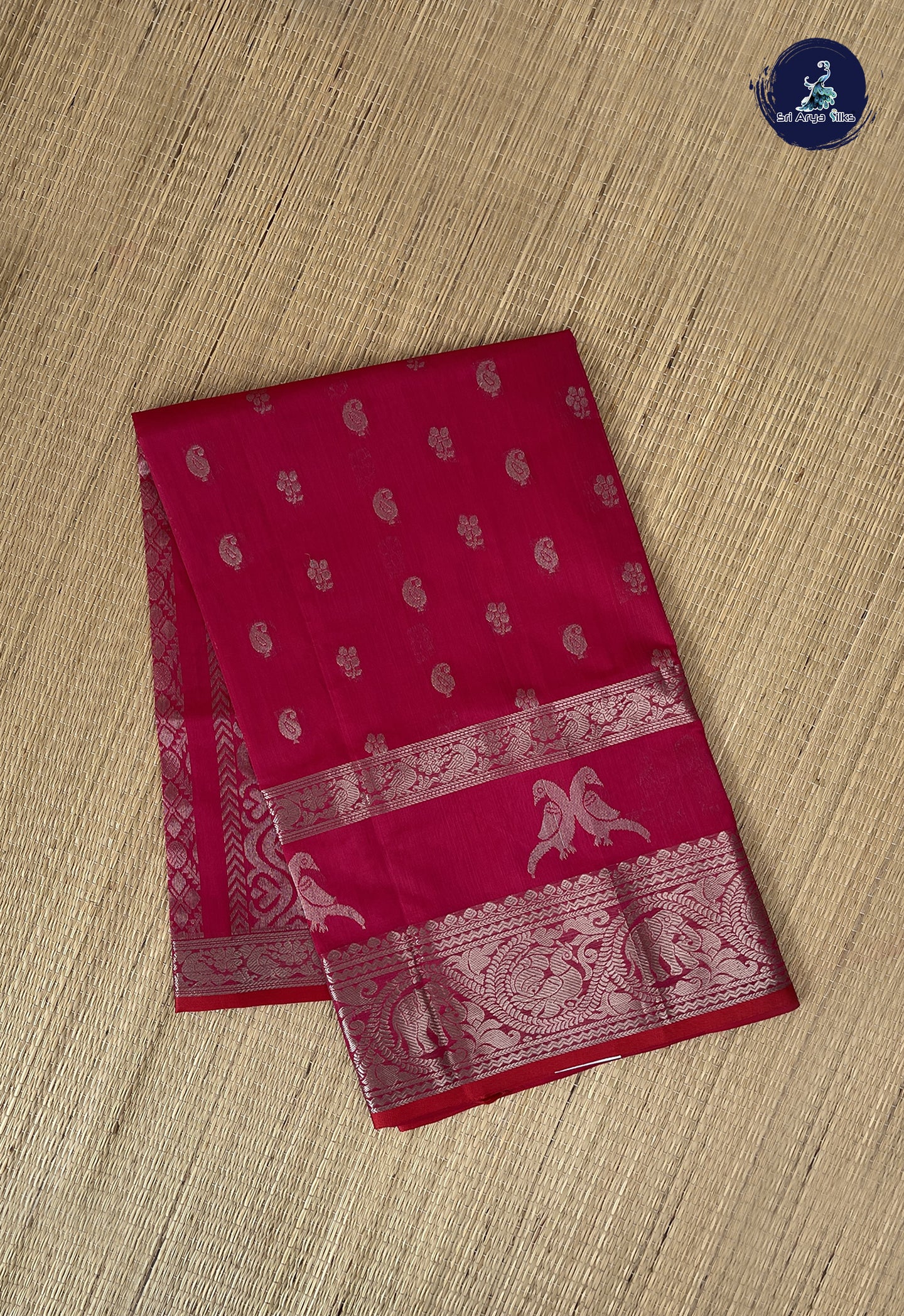 Dark Pink Mangalgiri Silk Cotton With Zari Buttas Pattern
