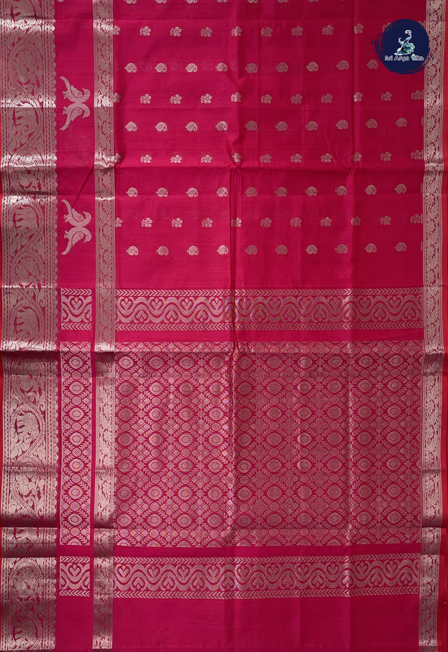 Dark Pink Mangalgiri Silk Cotton With Zari Buttas Pattern