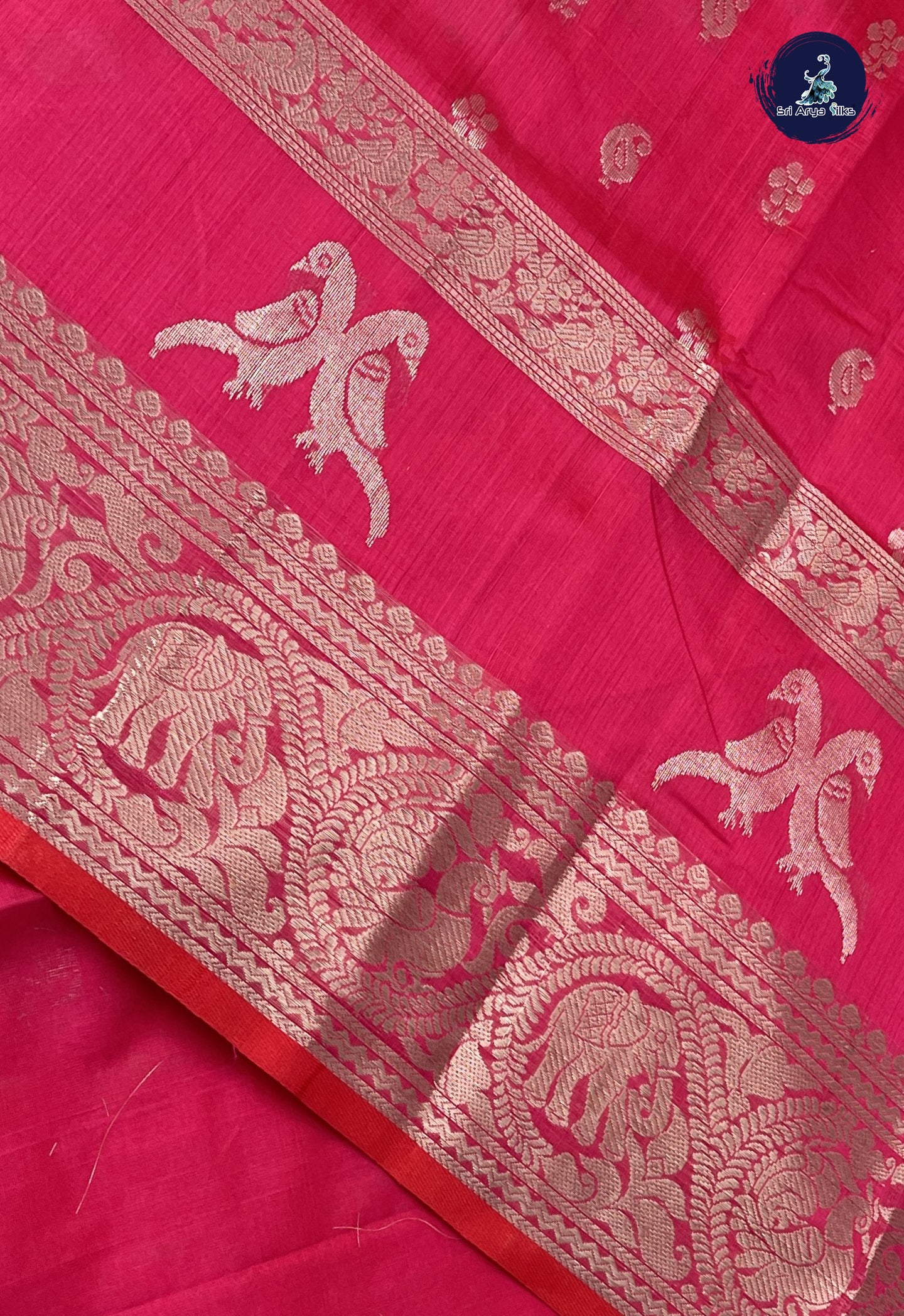 Dark Pink Mangalgiri Silk Cotton With Zari Buttas Pattern