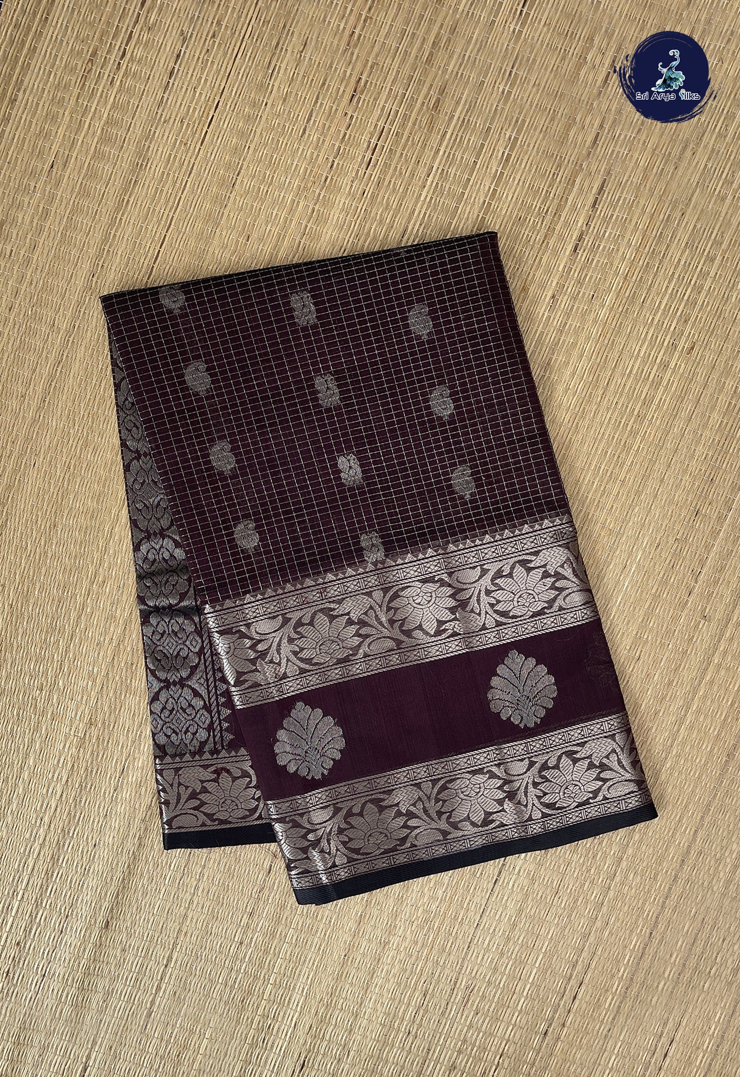 Coffee Brown Mangalgiri Silk Cotton With Zari Checked Pattern