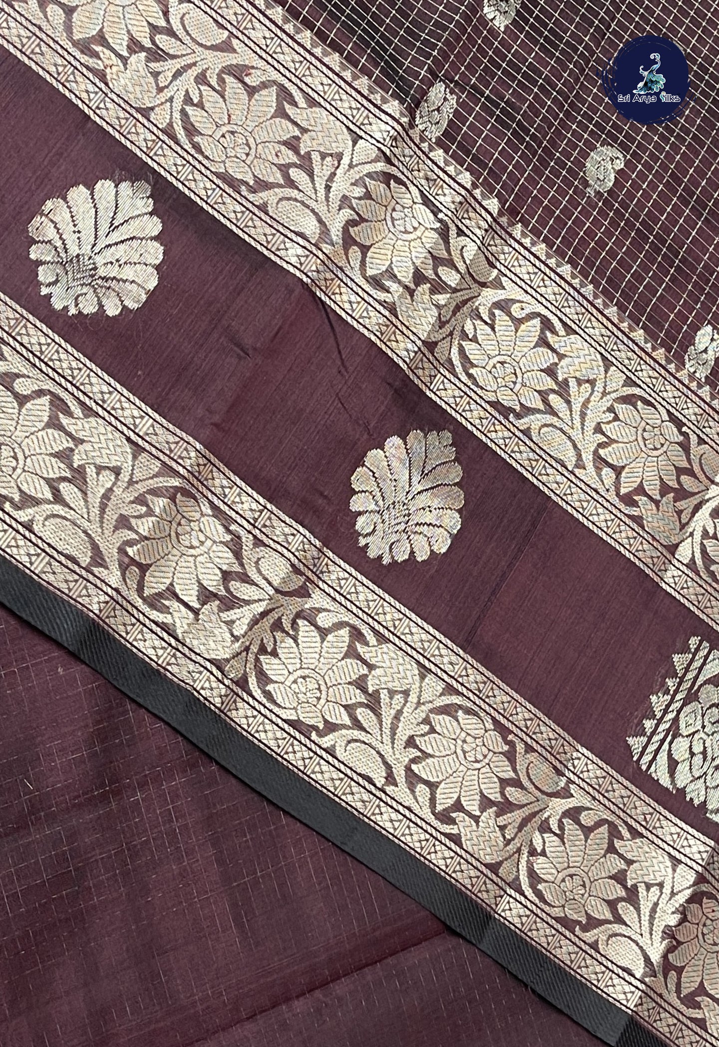 Coffee Brown Mangalgiri Silk Cotton With Zari Checked Pattern
