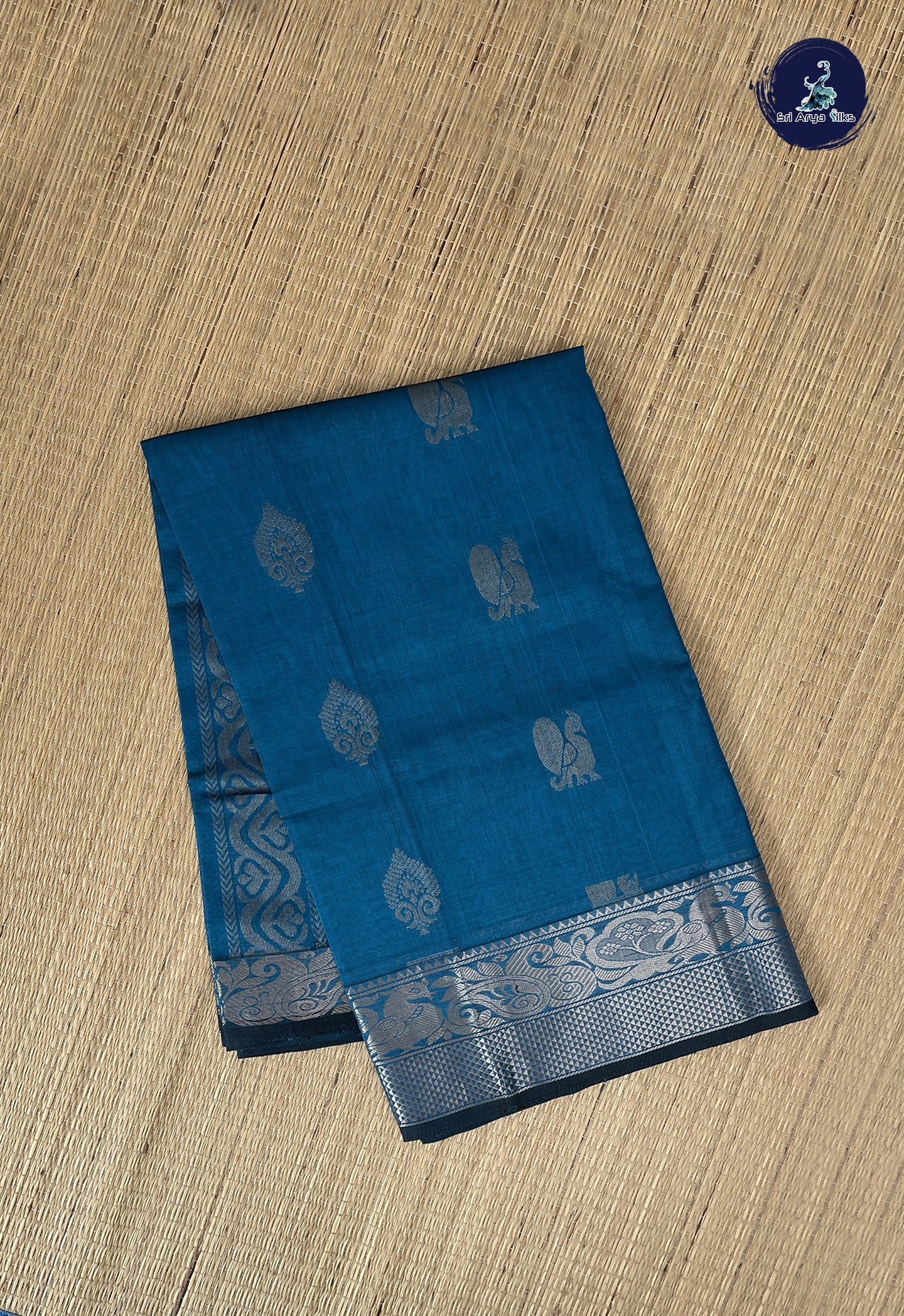 Midnight Blue Mangalgiri Silk Cotton With Zari Buttas Pattern