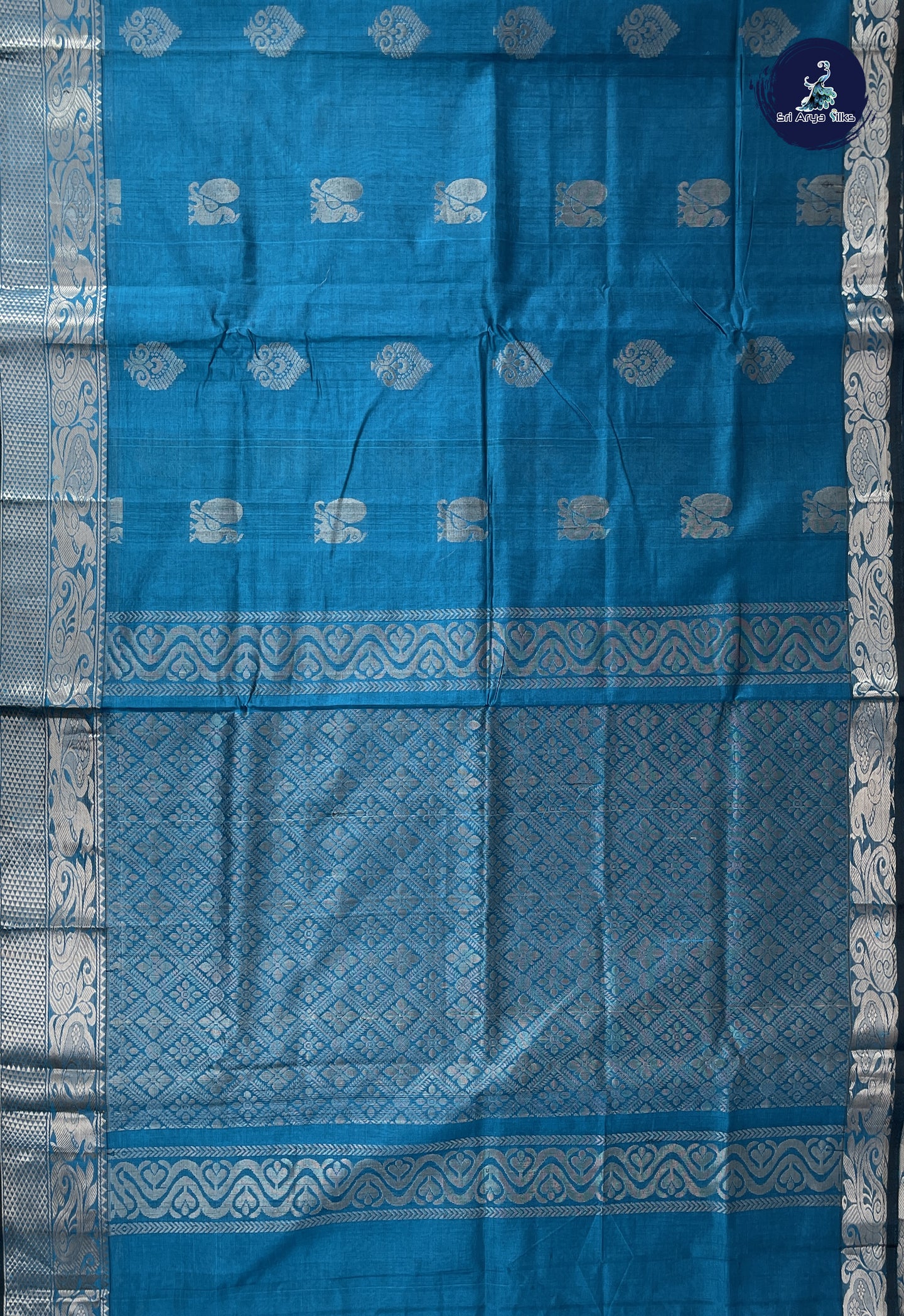Midnight Blue Mangalgiri Silk Cotton With Zari Buttas Pattern