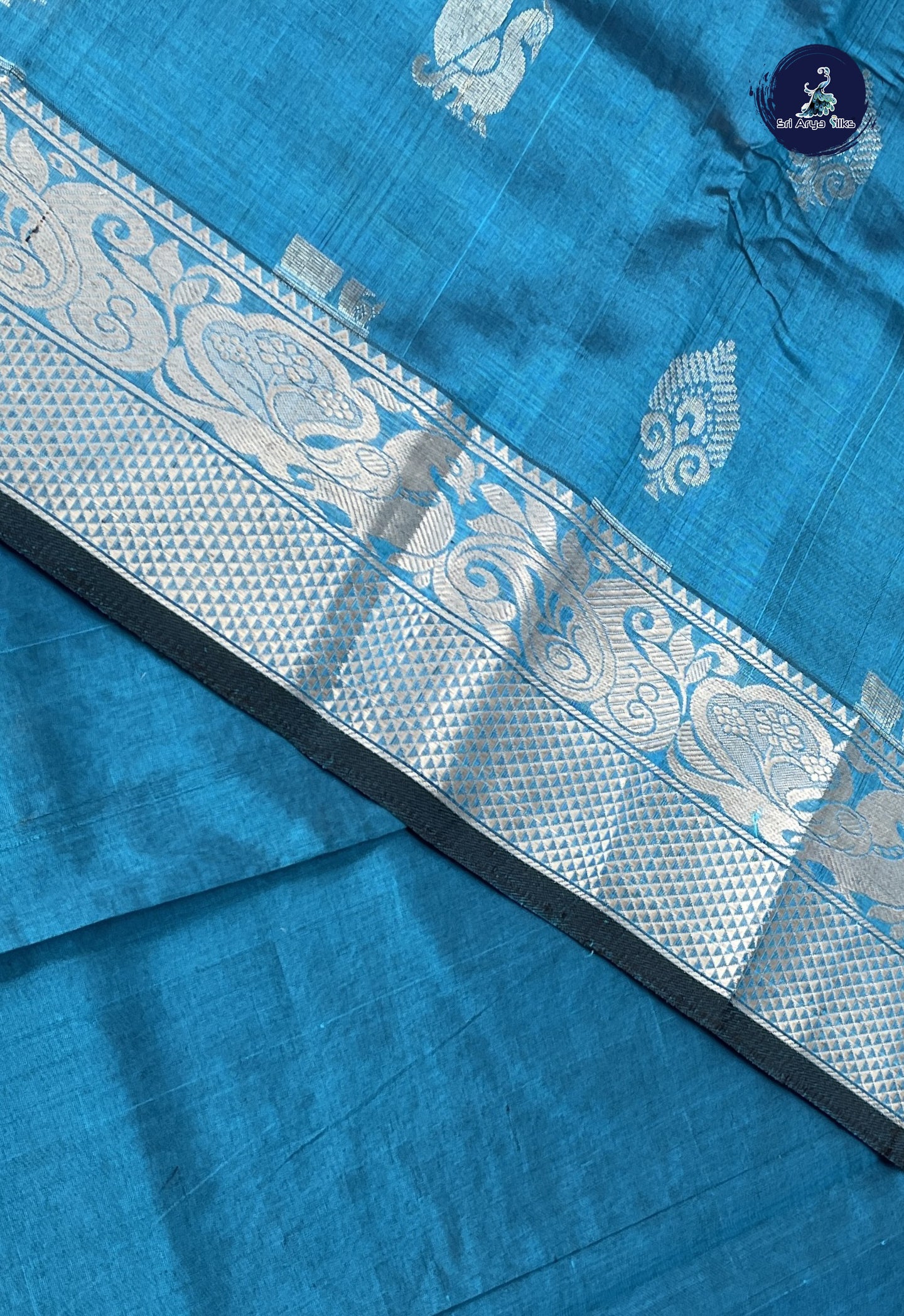 Midnight Blue Mangalgiri Silk Cotton With Zari Buttas Pattern