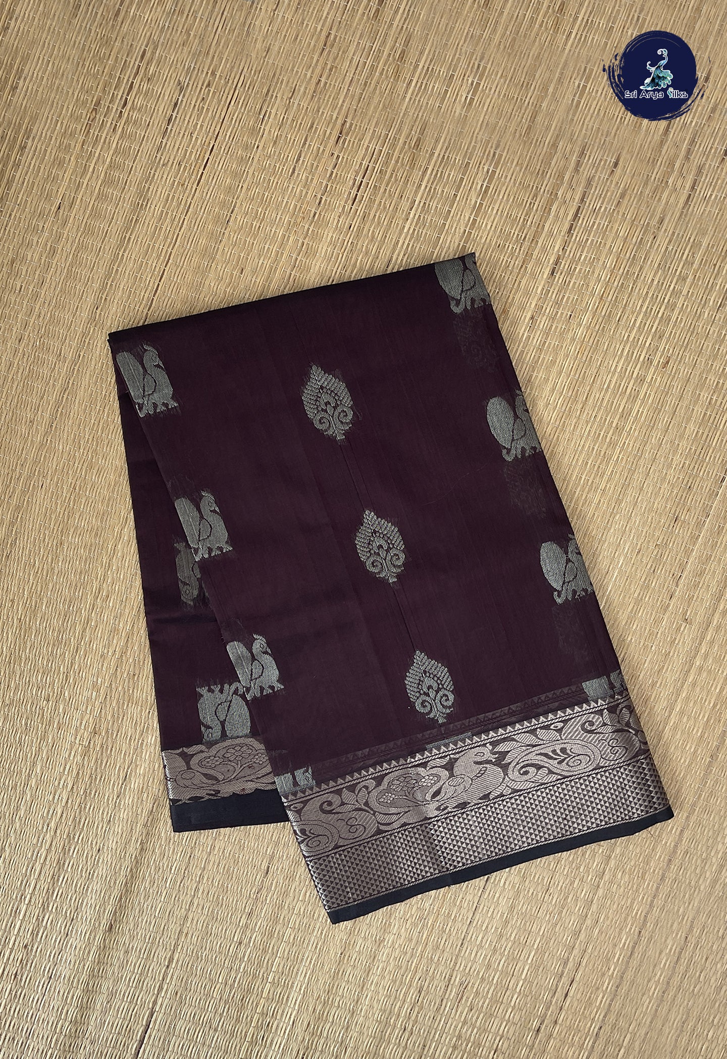 Coffee Brown Mangalgiri Silk Cotton With Zari Buttas Pattern