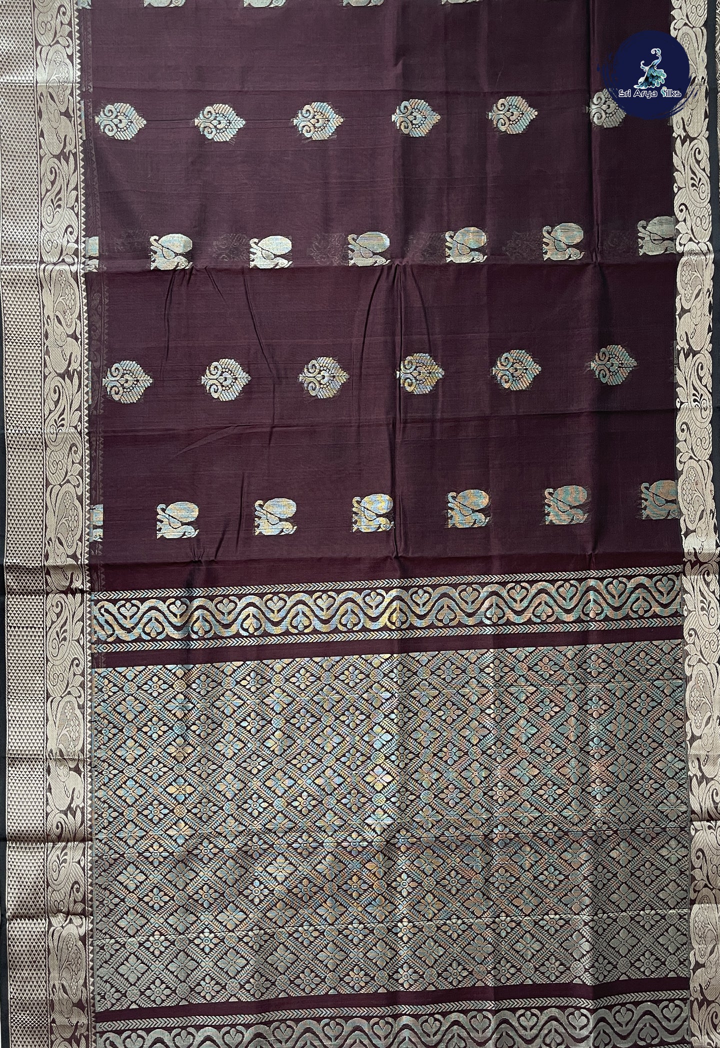 Coffee Brown Mangalgiri Silk Cotton With Zari Buttas Pattern