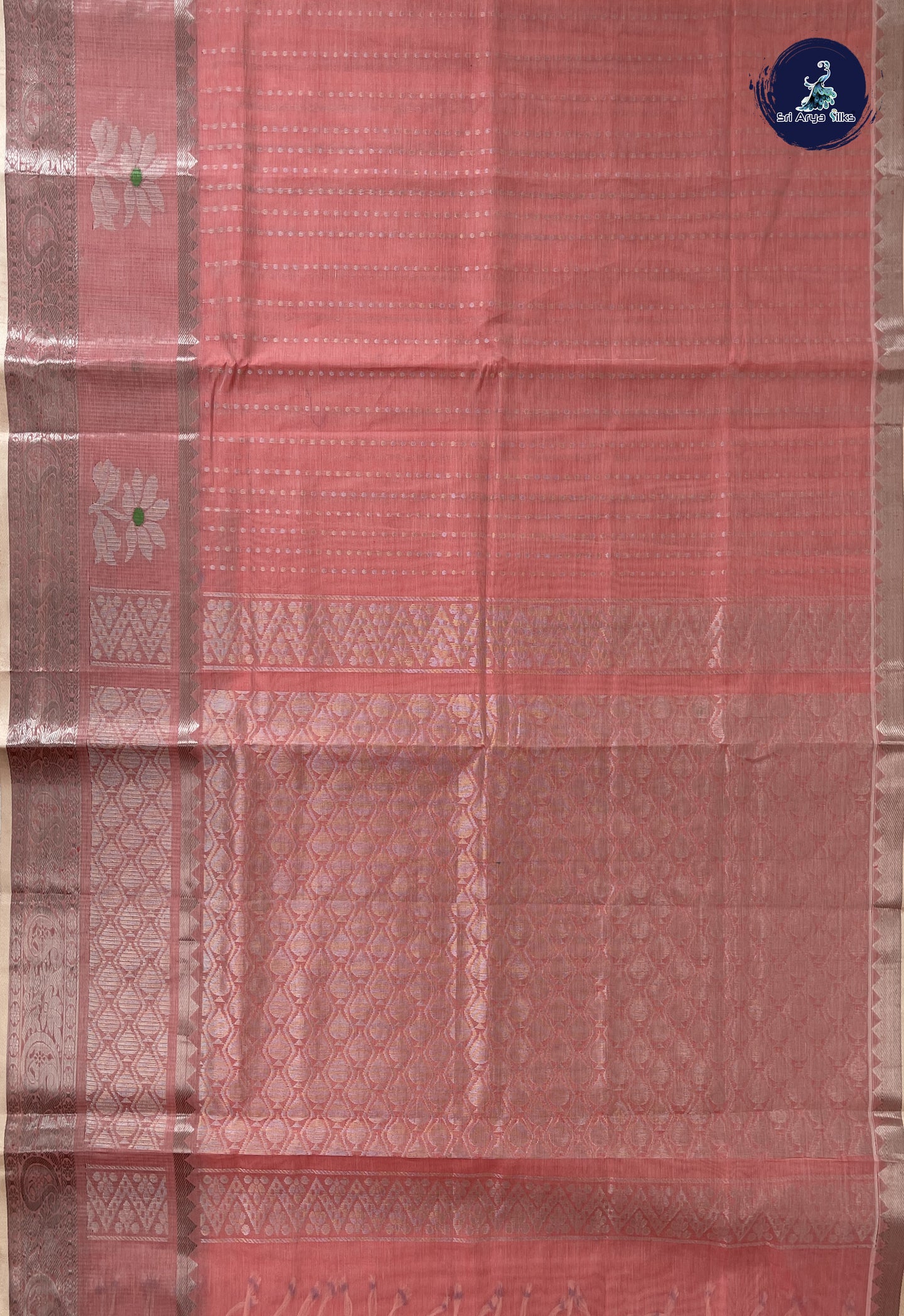 Peach Mangalgiri Silk Cotton With Laksha Deepam Design Pattern