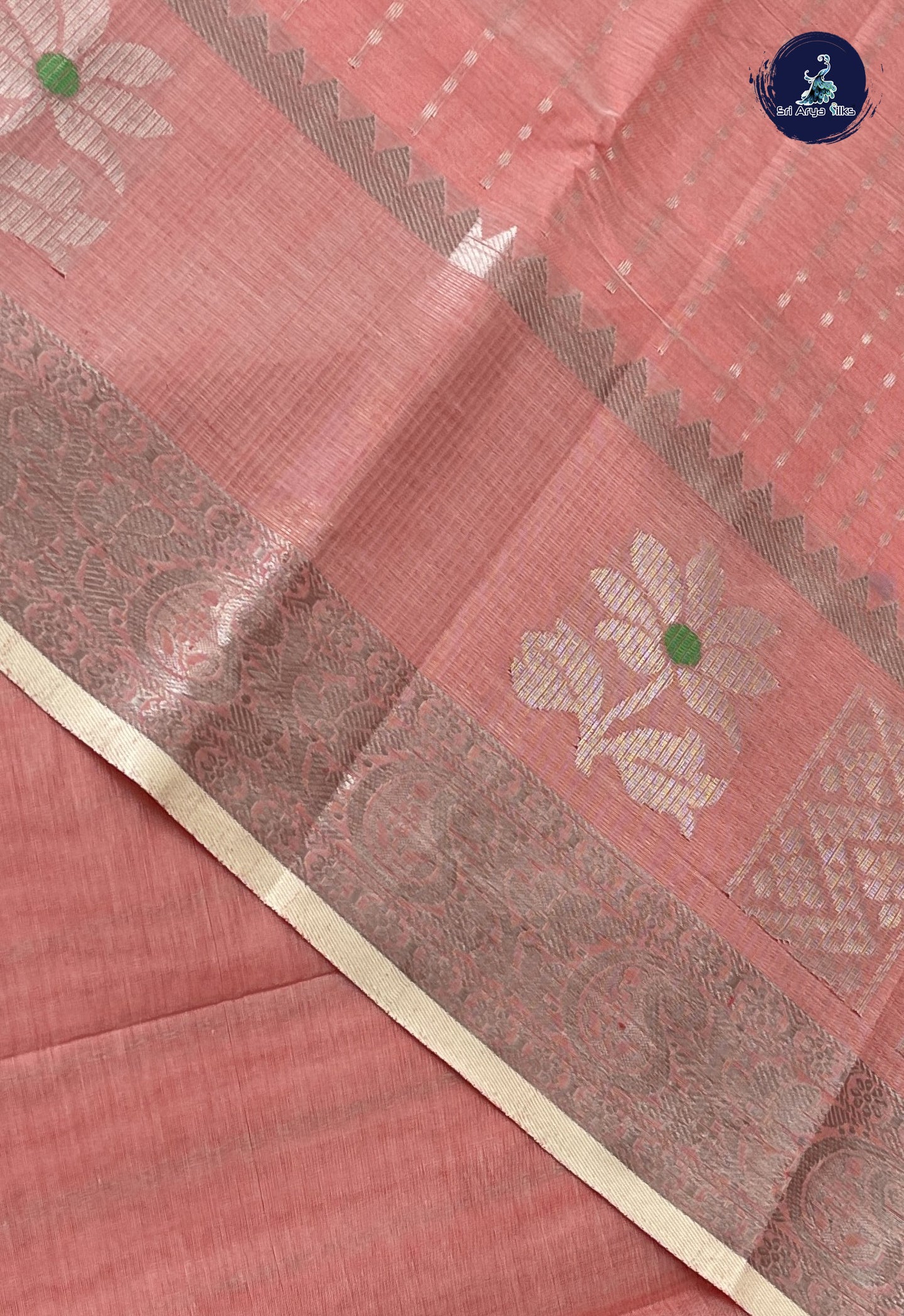 Peach Mangalgiri Silk Cotton With Laksha Deepam Design Pattern