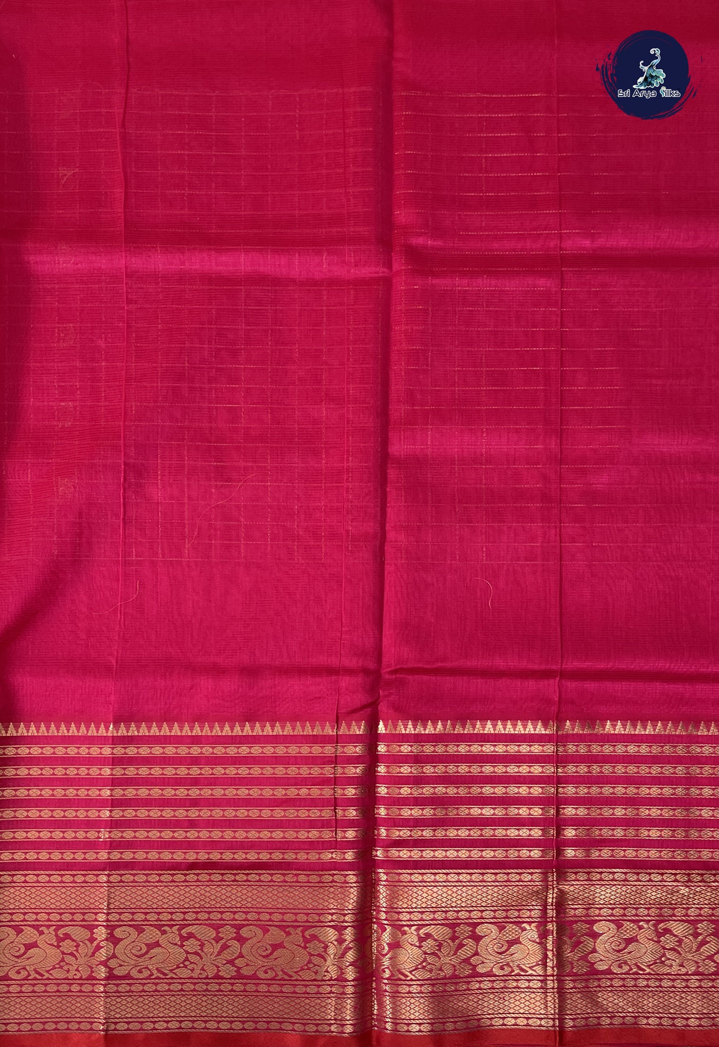 Dark Pink Mangalgiri Silk Cotton With Zari Checked Pattern