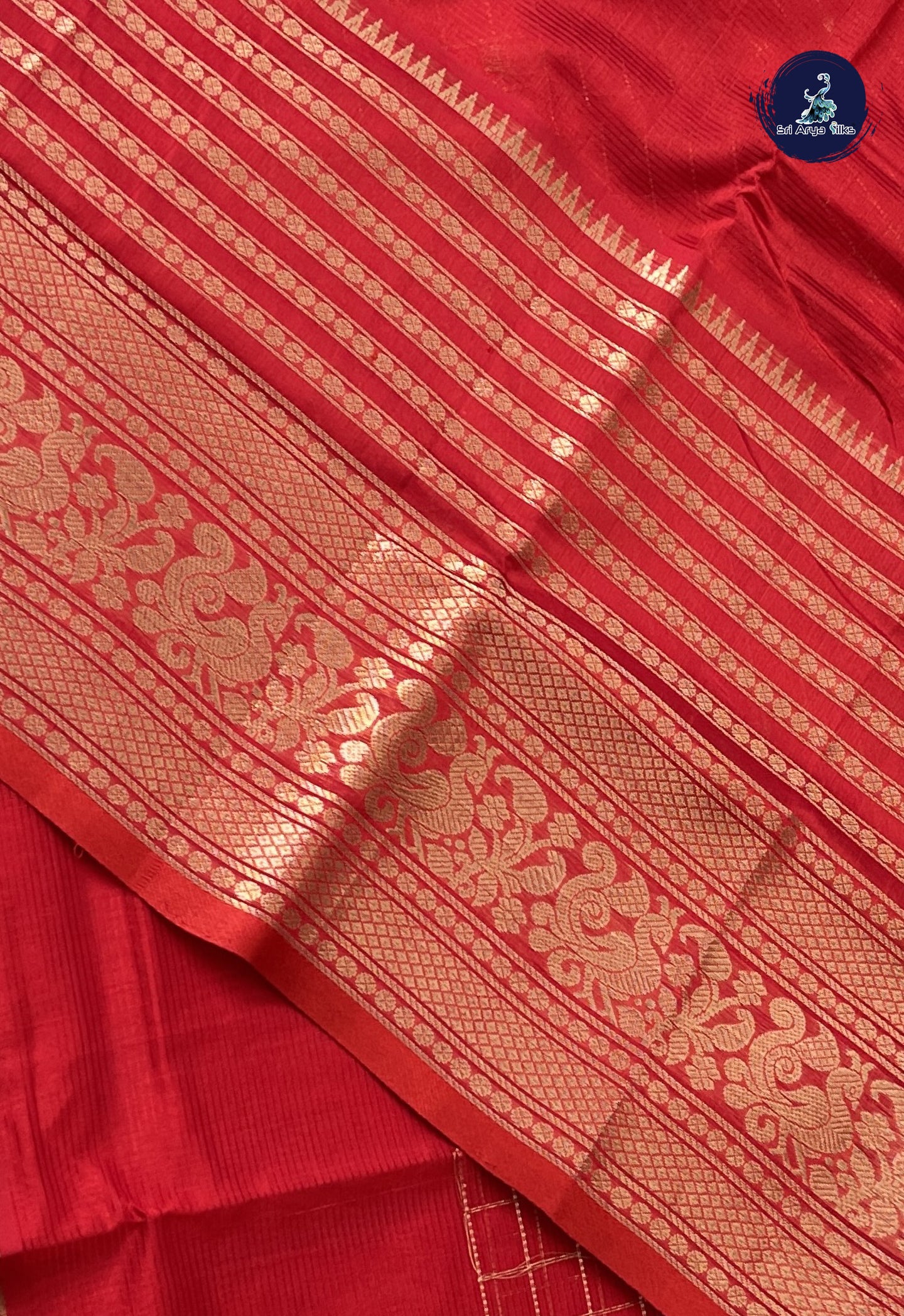 Red Mangalgiri Silk Cotton With Zari Checked Pattern