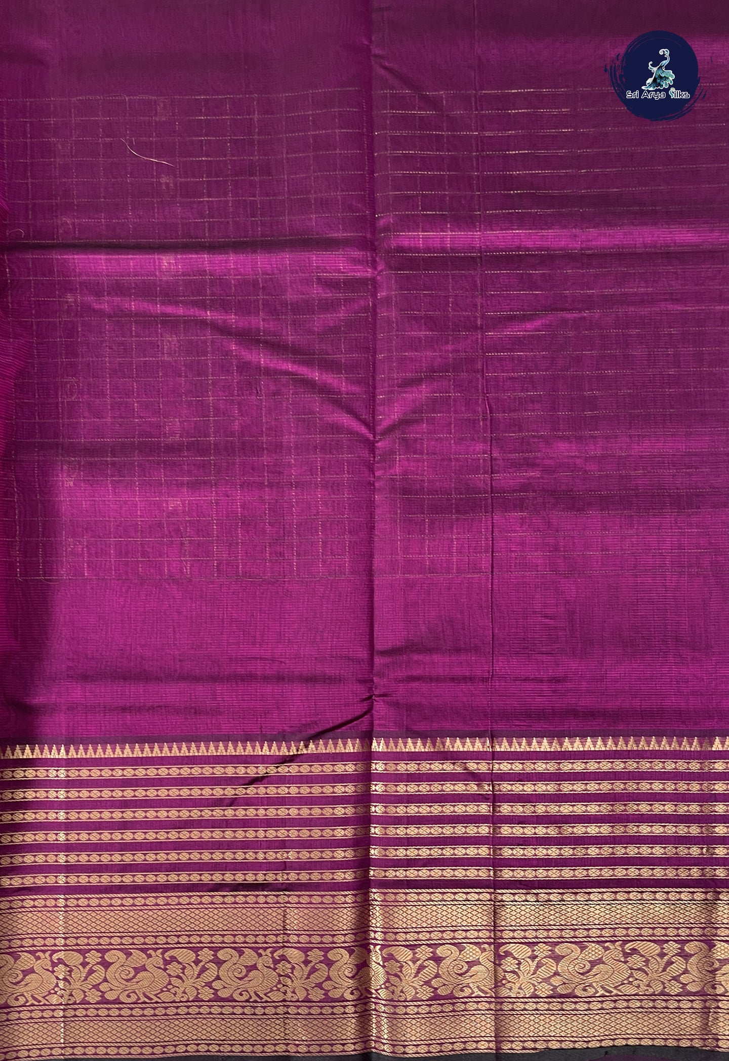 Dark Brinjal Mangalgiri Silk Cotton With Zari Checked Pattern