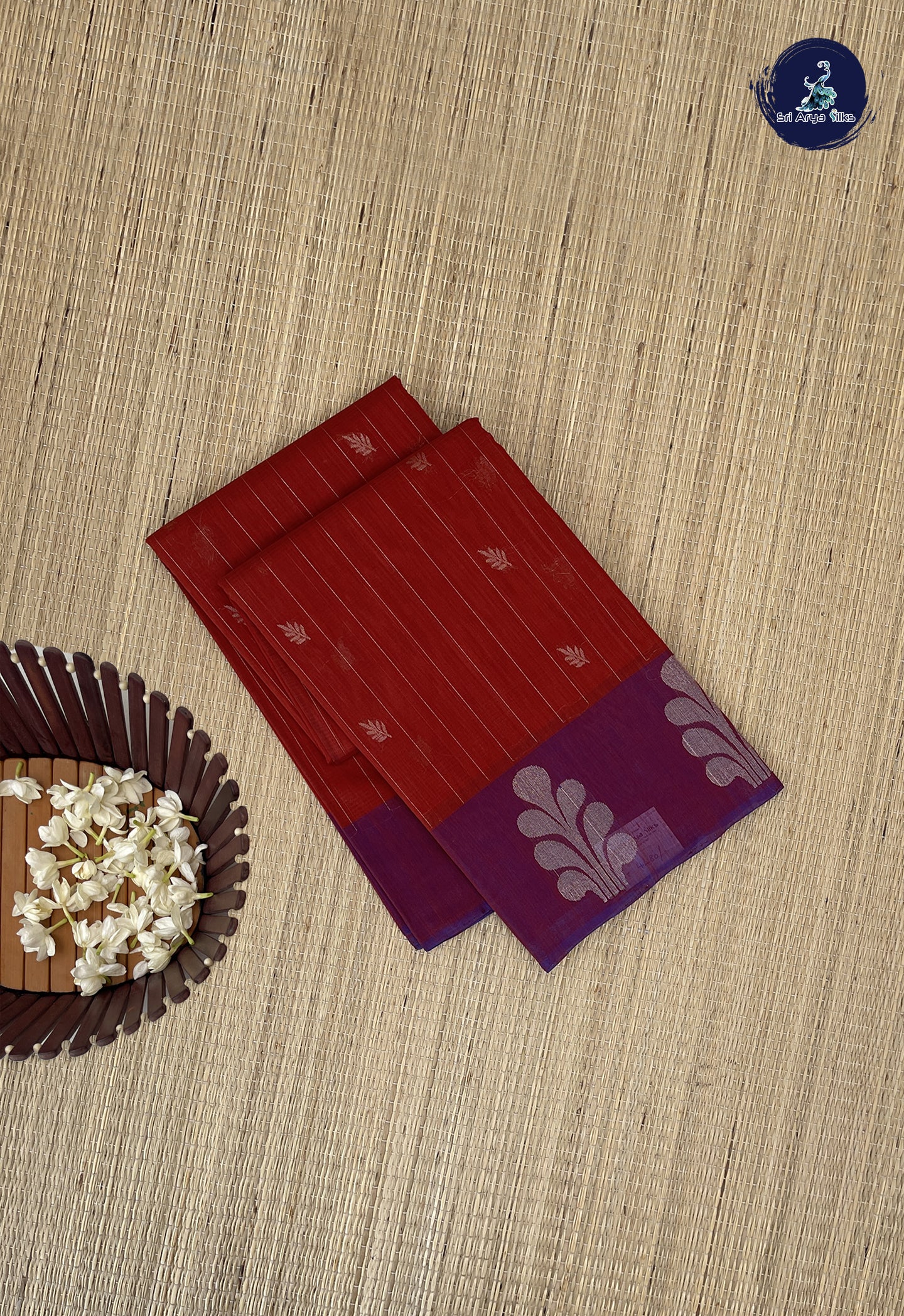 Maroon Kora Sico Silk Cotton With Stripes Pattern