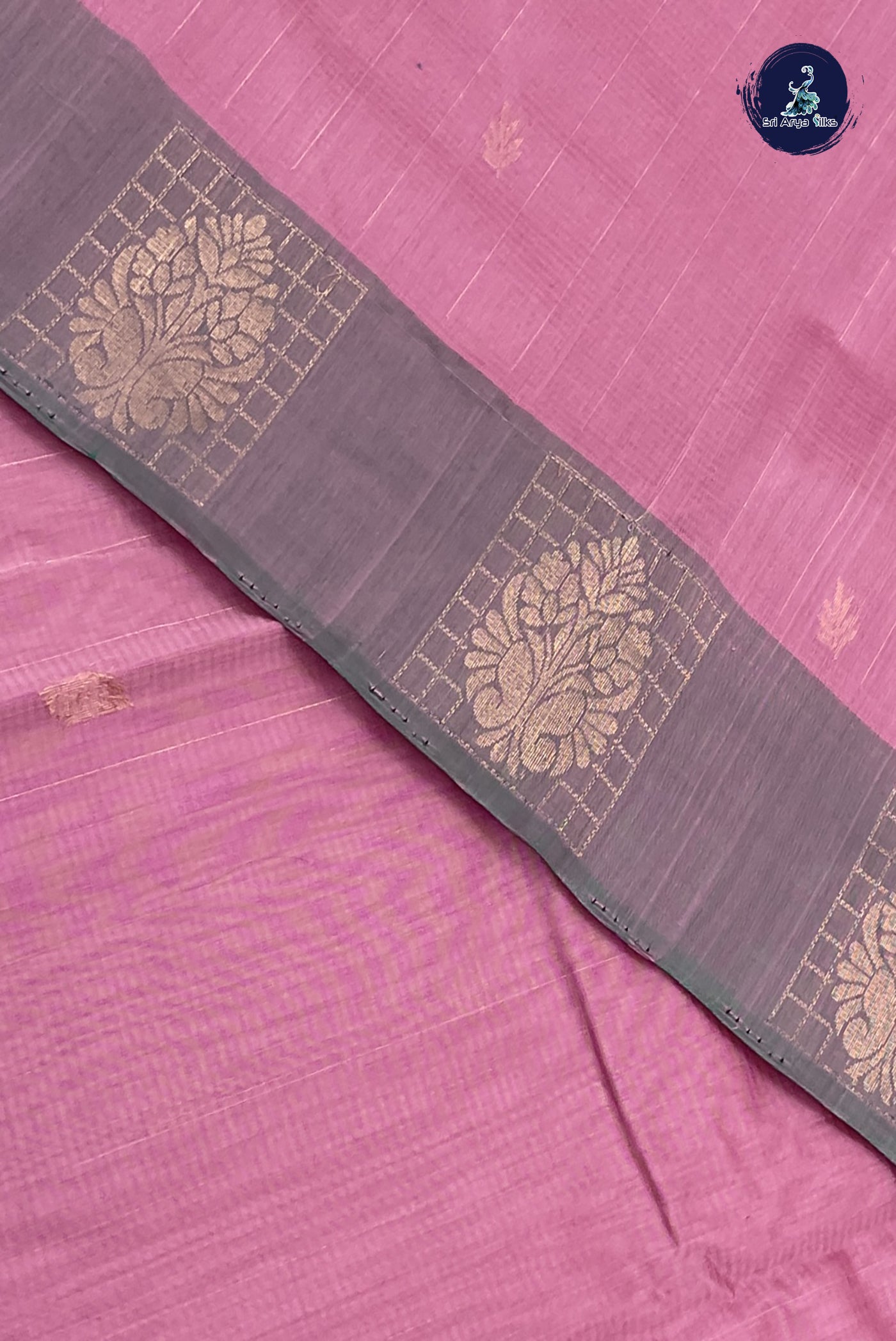 Light Brown Kora Sico Silk Cotton With Stripes Pattern