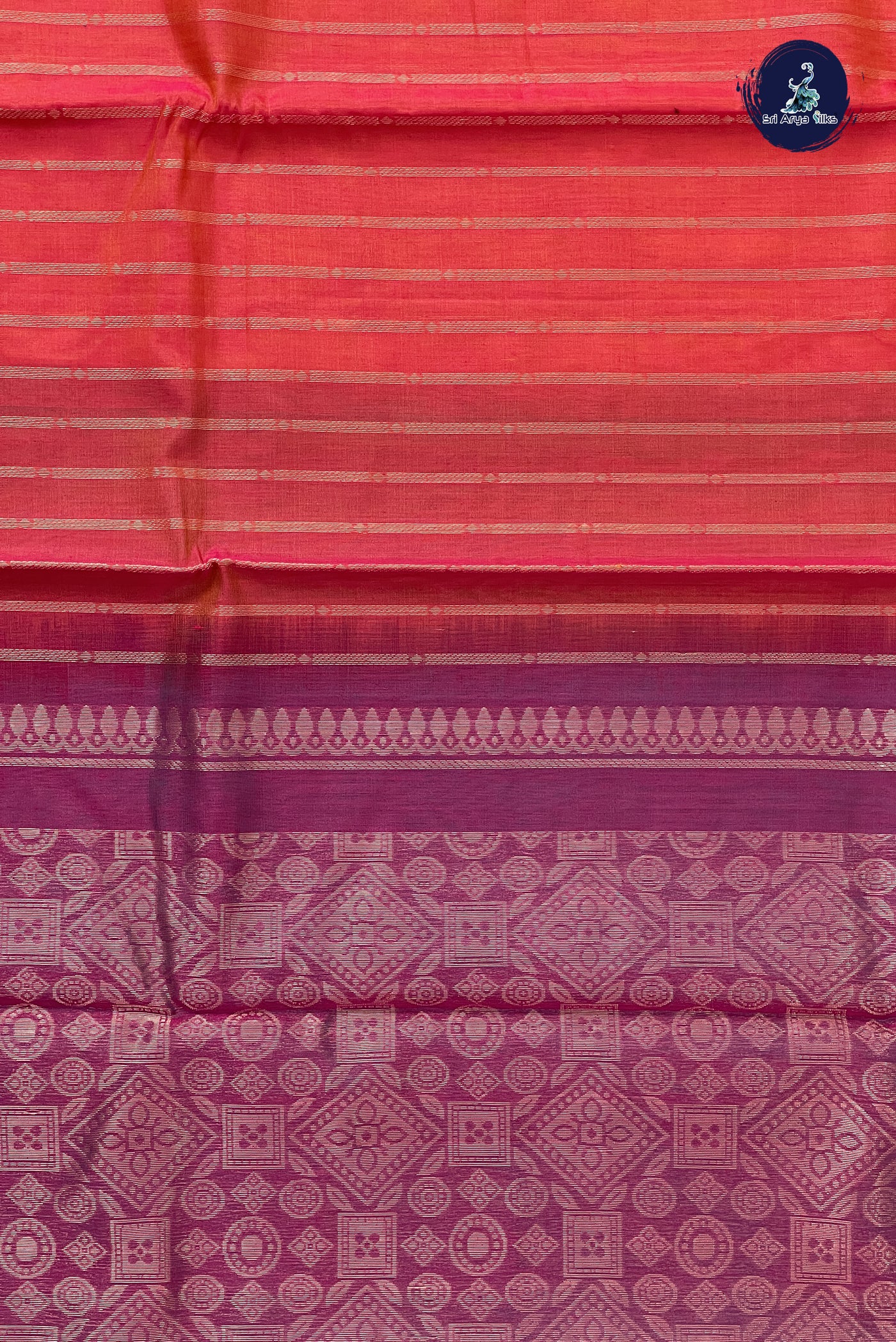 Red Kora Sico Silk Cotton With Stripes Pattern