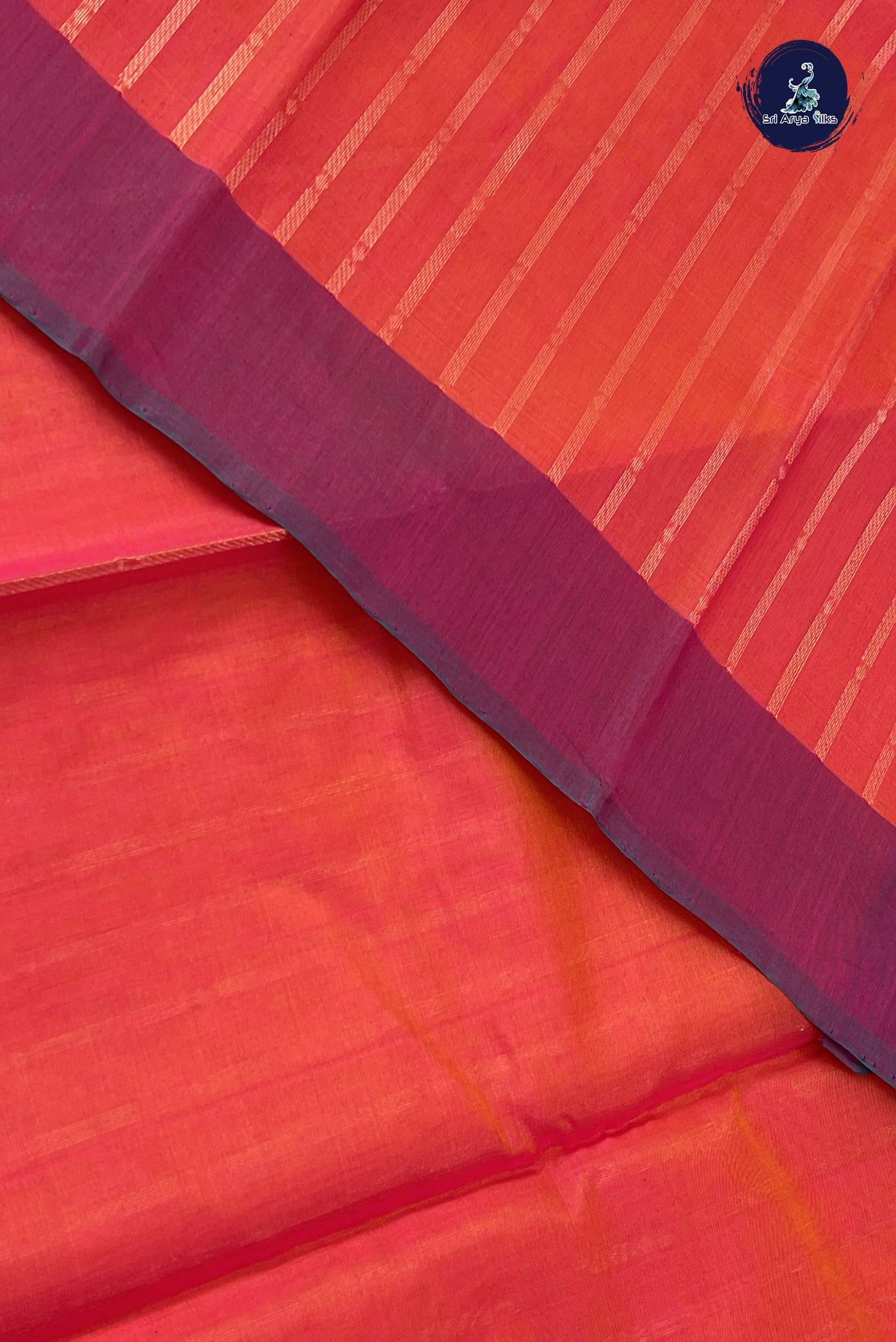 Red Kora Sico Silk Cotton With Stripes Pattern