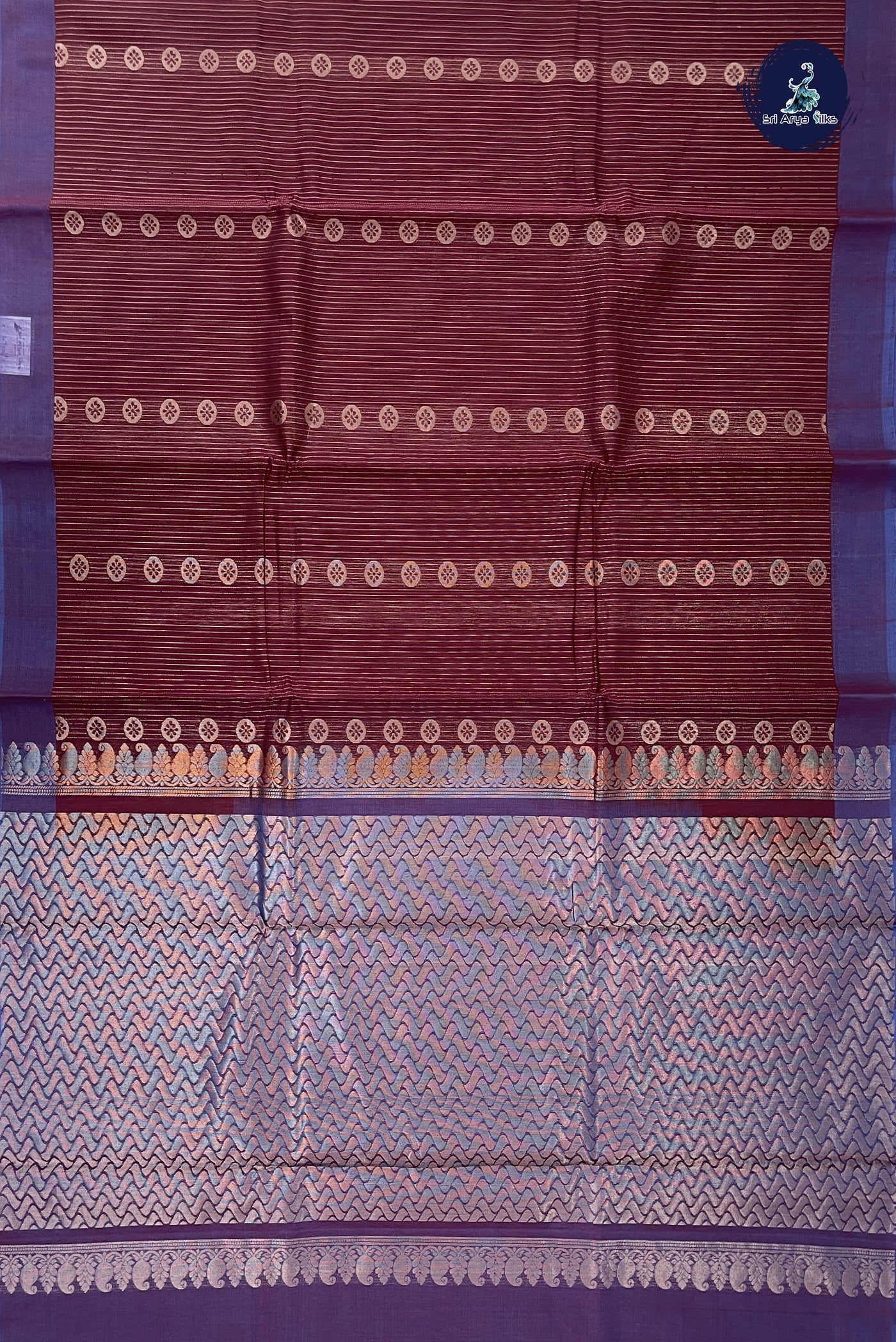 Brown Kora Sico Silk Cotton With Stripes Pattern