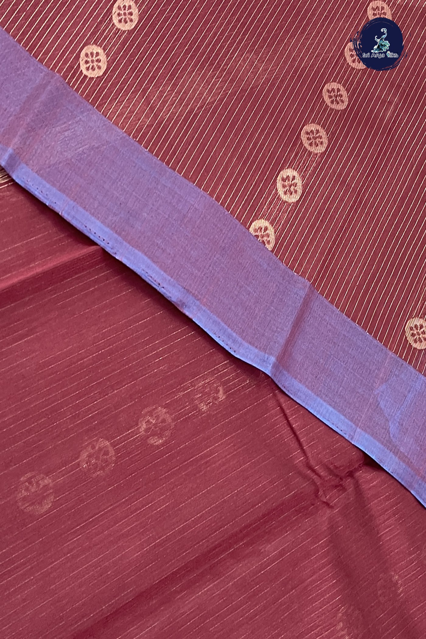 Brown Kora Sico Silk Cotton With Stripes Pattern