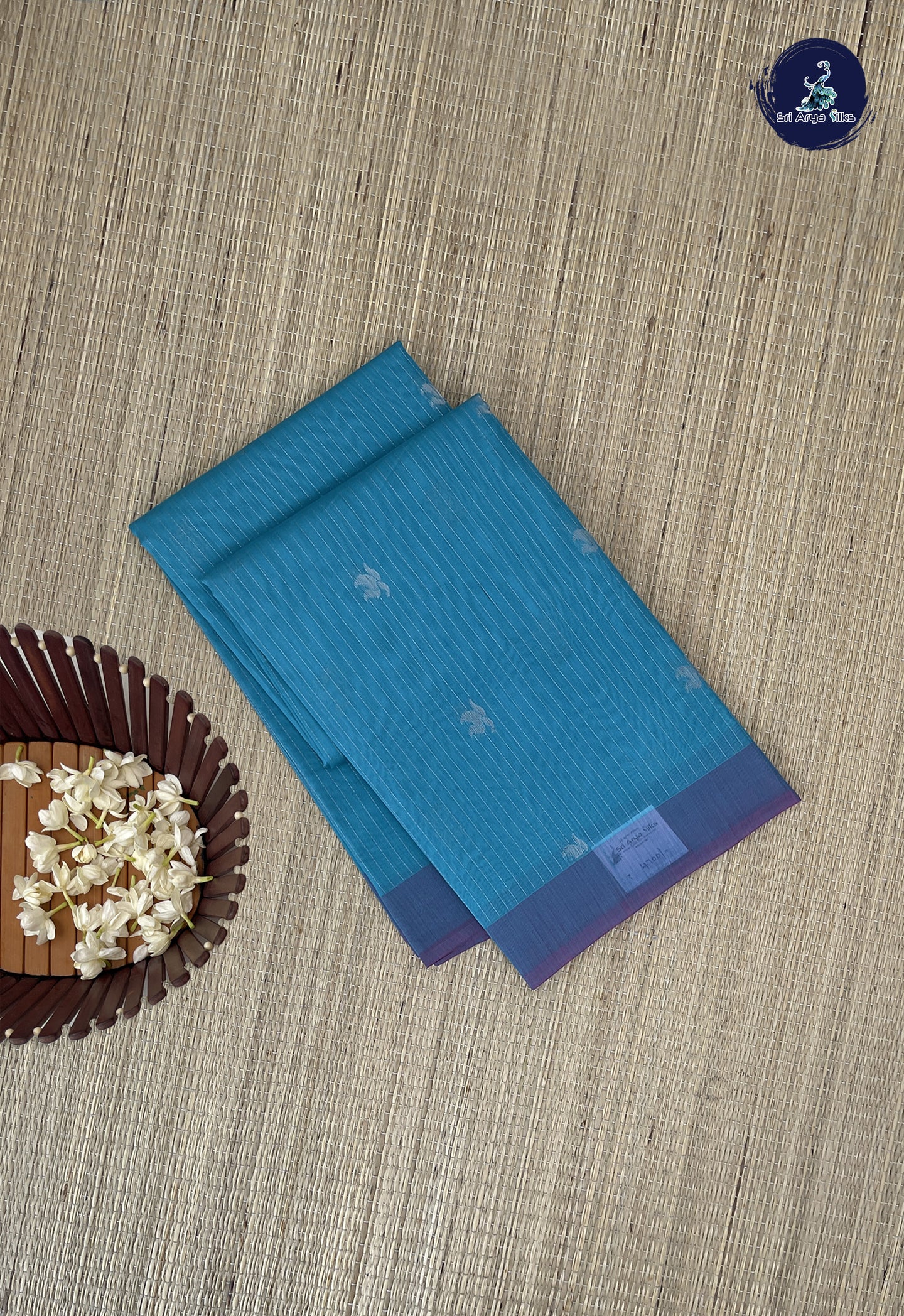 Light Blue Kora Sico Silk Cotton With Stripes Pattern