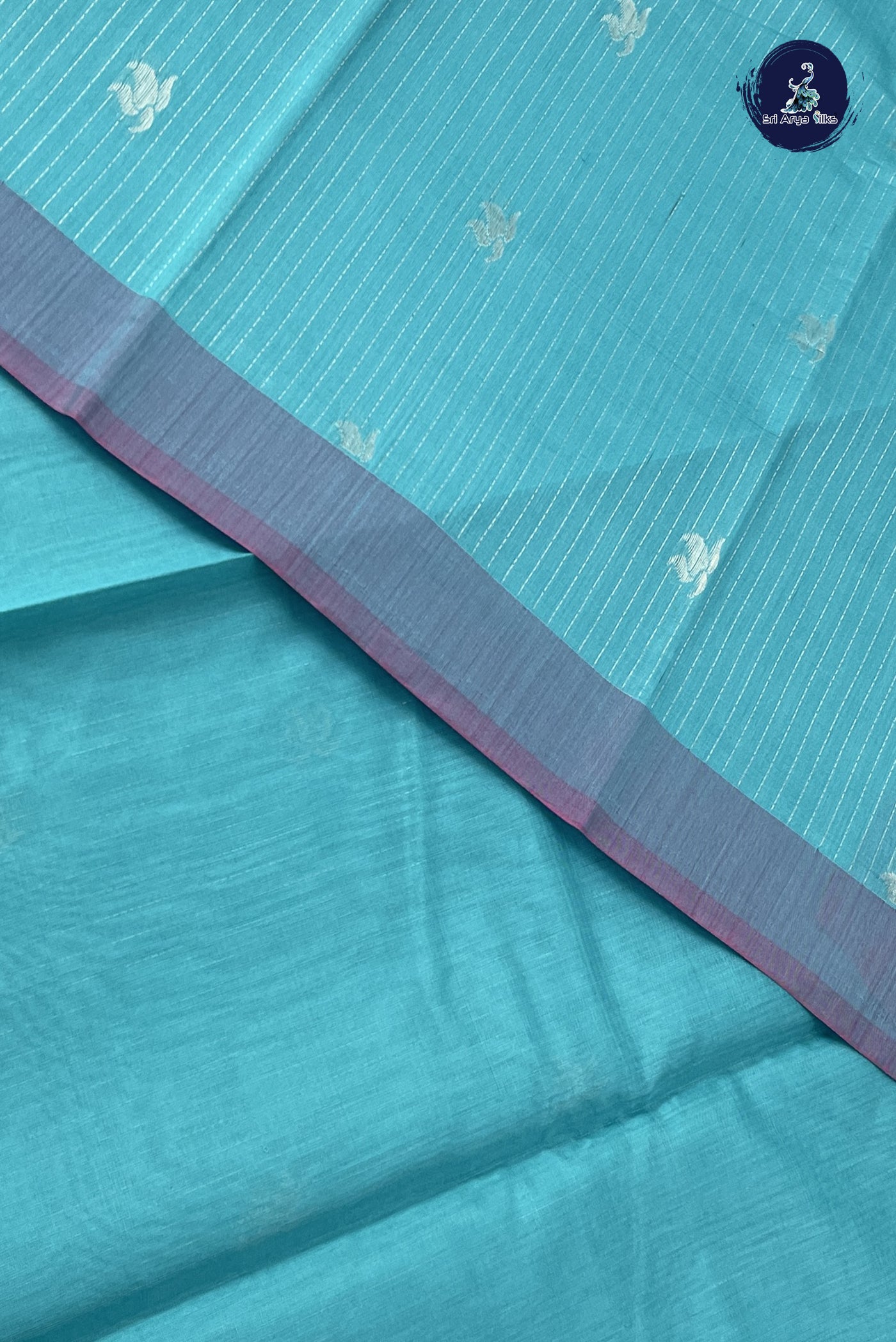 Light Blue Kora Sico Silk Cotton With Stripes Pattern