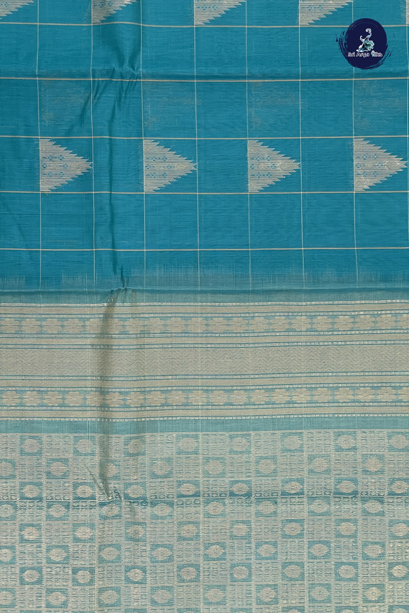 Teal Kora Sico Silk Cotton With Checked Pattern