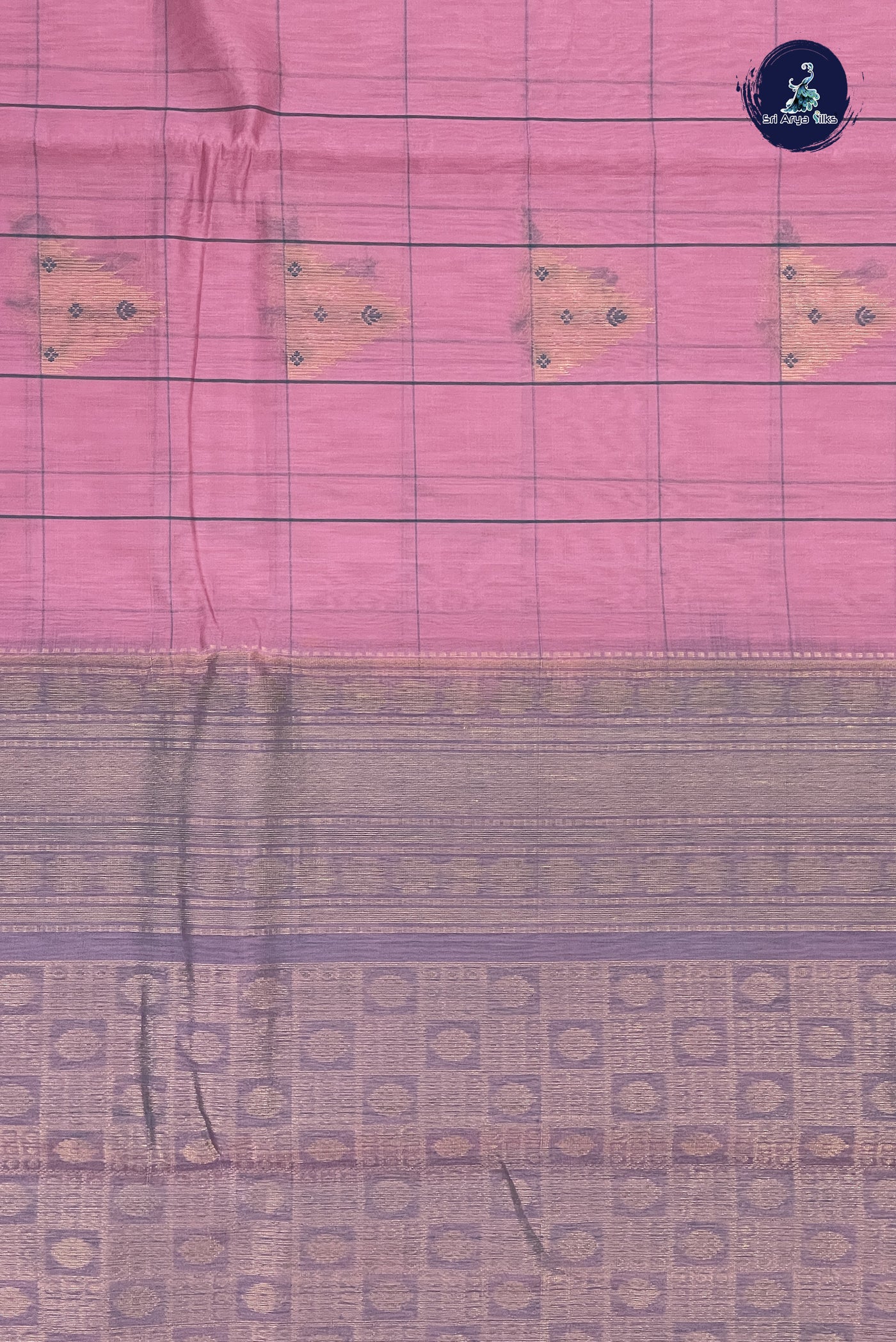 Light Pink Kora Sico Silk Cotton With Checked Pattern