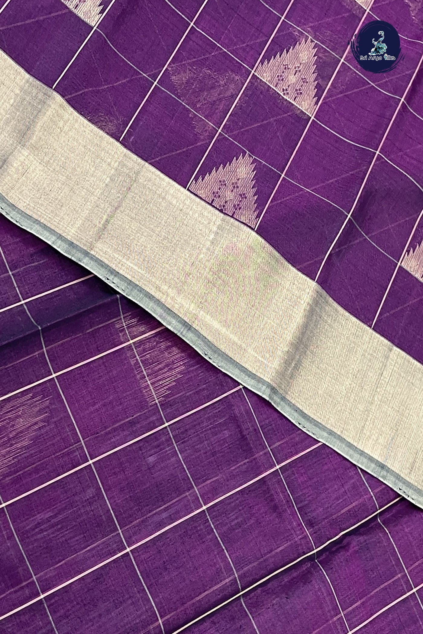 Dark Plum Kora Sico Silk Cotton With Checked Pattern