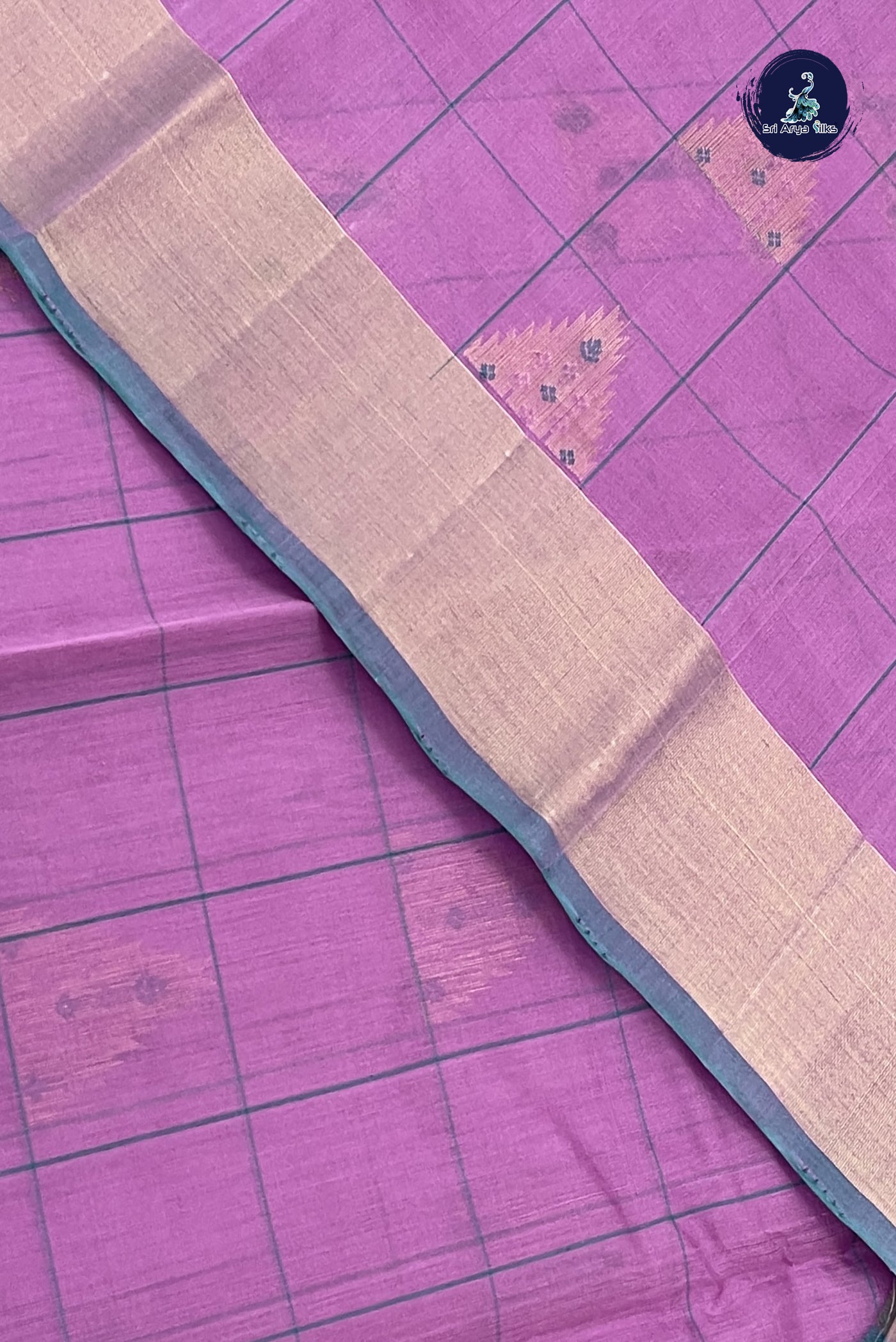 Lavender Kora Sico Silk Cotton With Checked Pattern