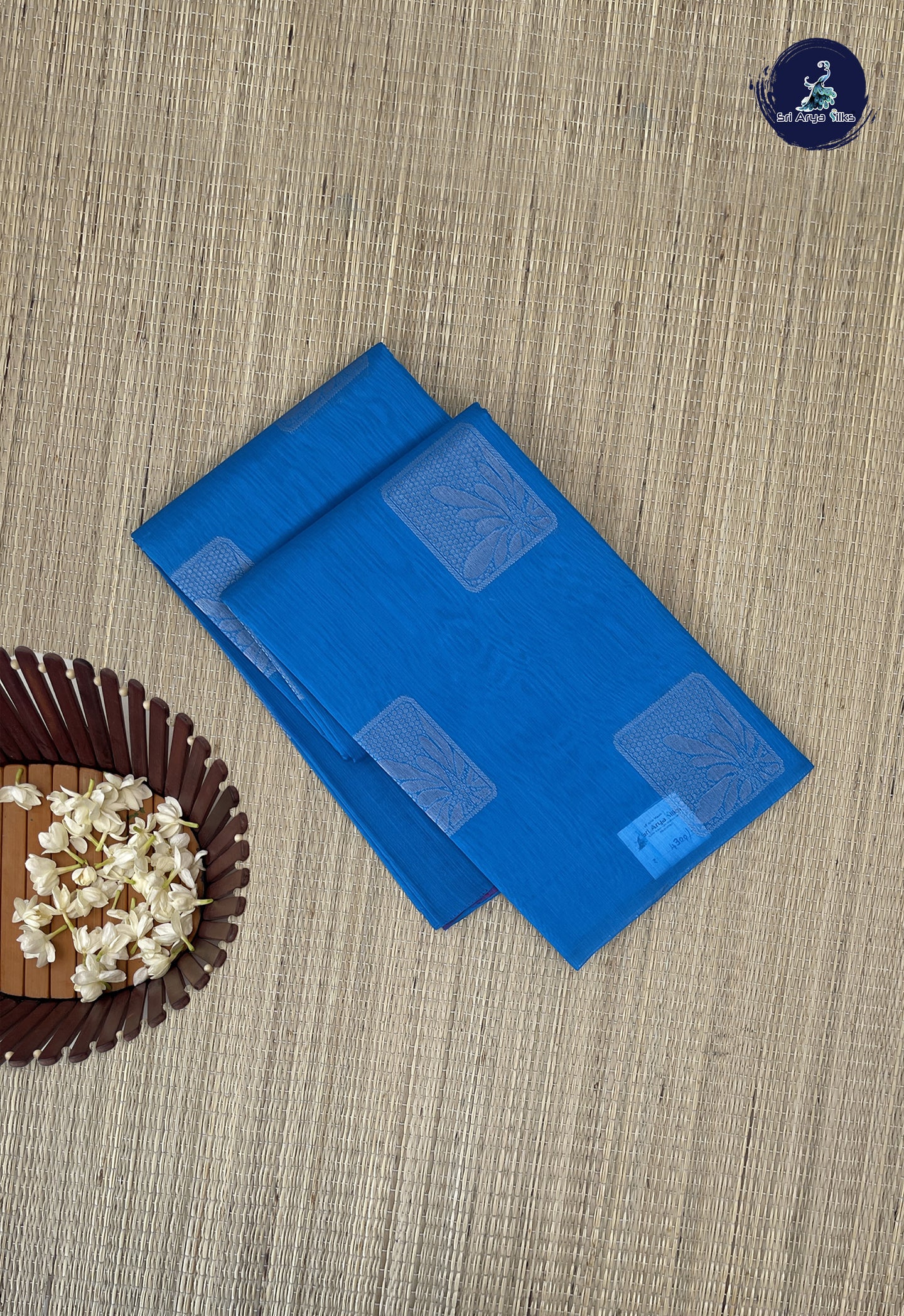 Copper Sulphate Blue Kora Sico Silk Cotton With Zari Buttas Pattern